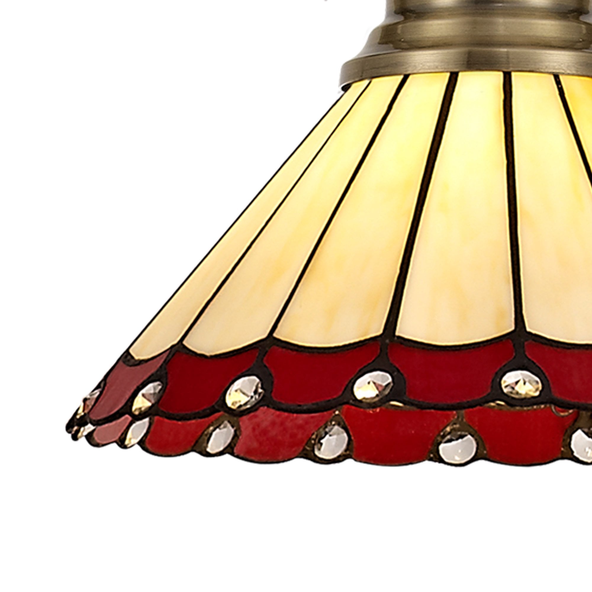 Fabula Amberley Single Pendant - 30cm Tiffany Shade - Antique Brass, Red & Cream