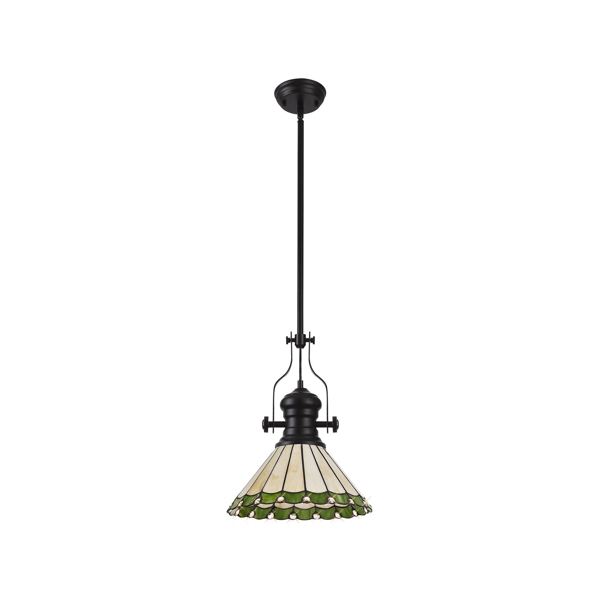 Fabula Amberley Single Pendant - 30cm Tiffany Shade - Matt Black, Green & Cream