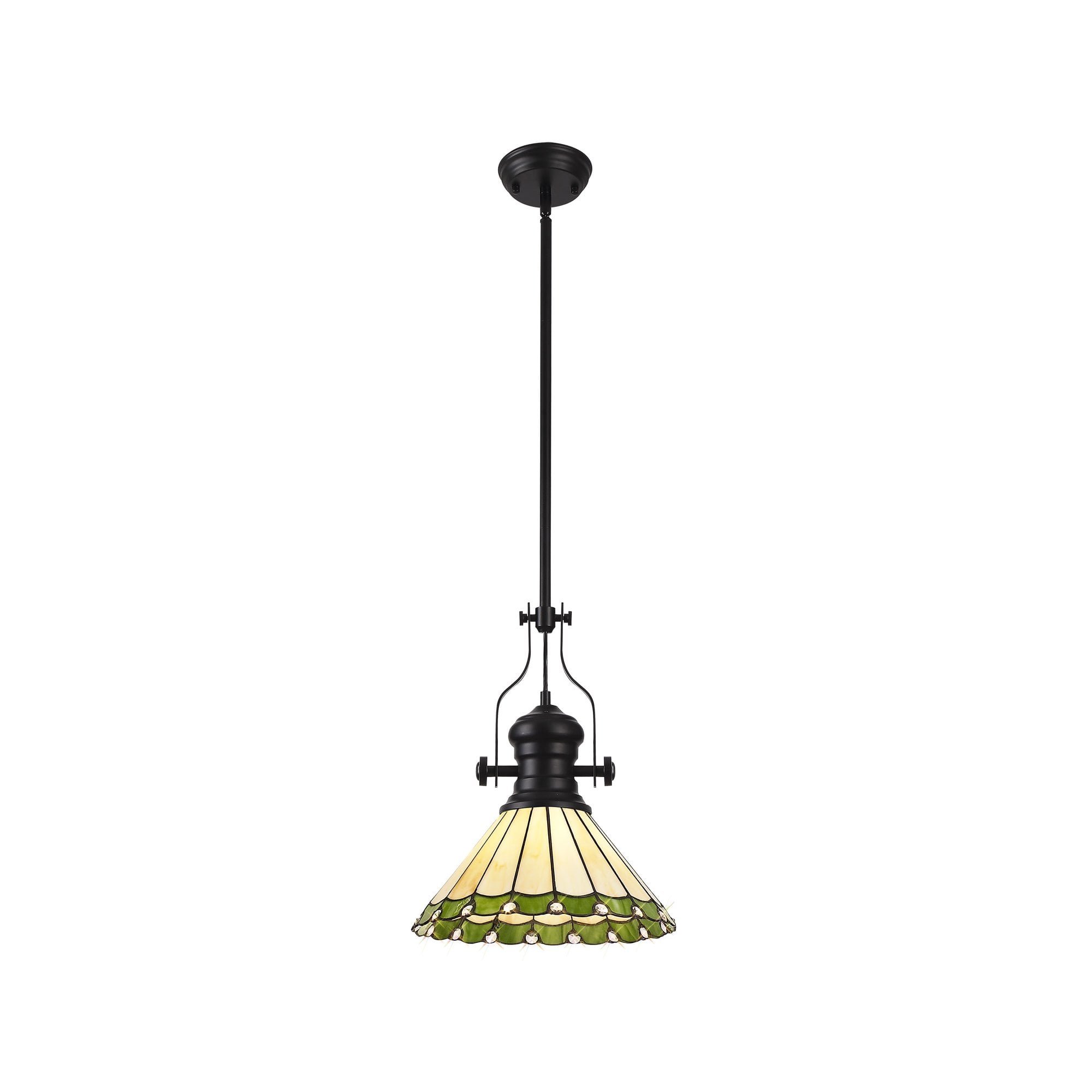 Fabula Amberley Single Pendant - 30cm Tiffany Shade - Matt Black, Green & Cream
