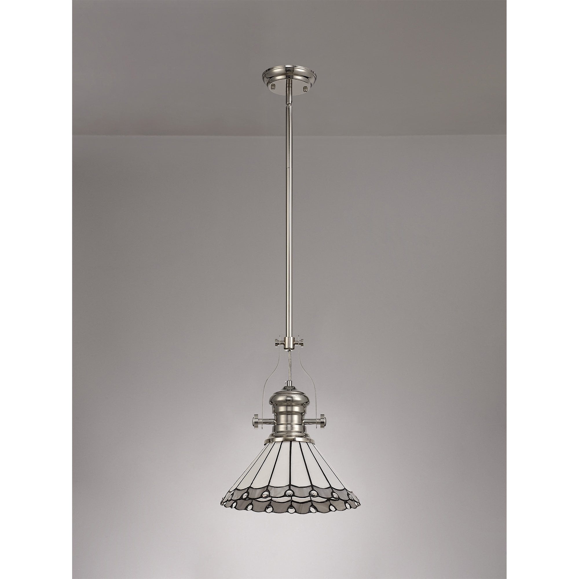 Fabula Amberley Single Pendant - 30cm Tiffany Shade - Polished Nickel, Grey & Cream
