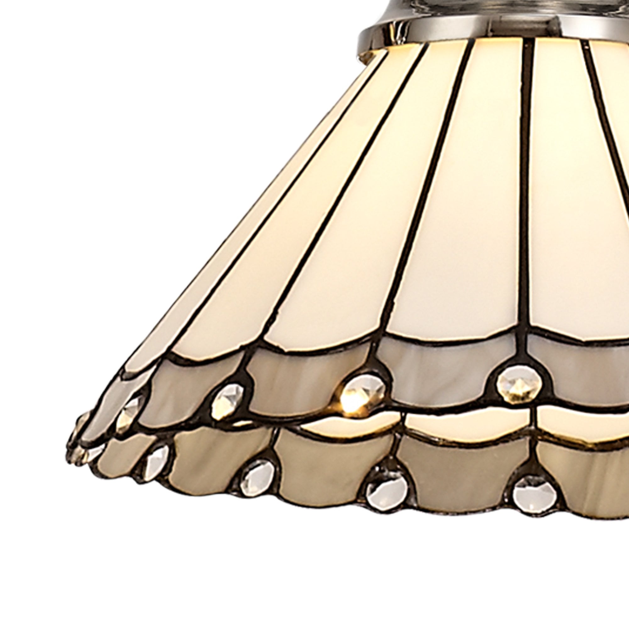 Fabula Amberley Single Pendant - 30cm Tiffany Shade - Polished Nickel, Grey & Cream
