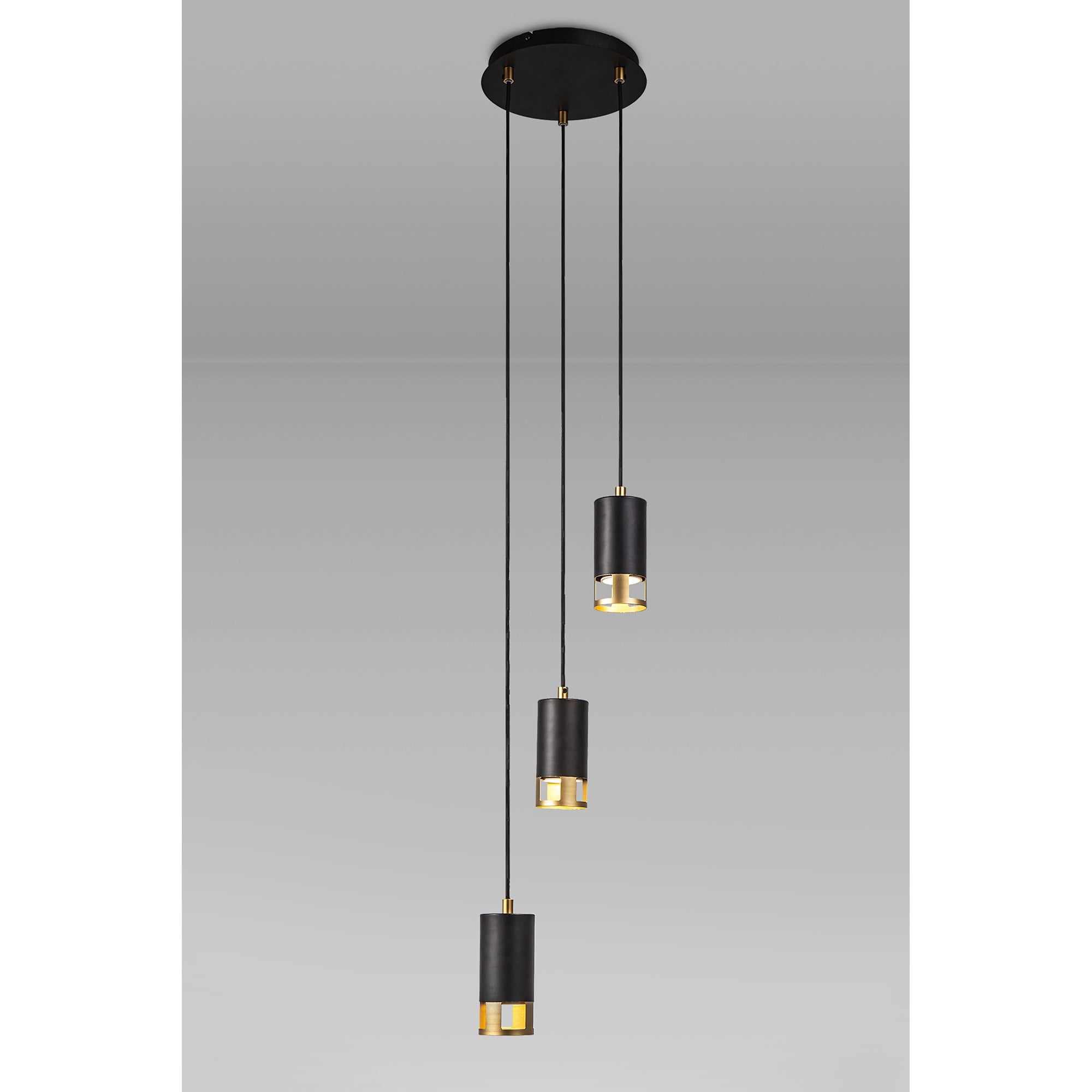 Fabula Amesbury 3 Light Round Pendant - Black & Painted Gold