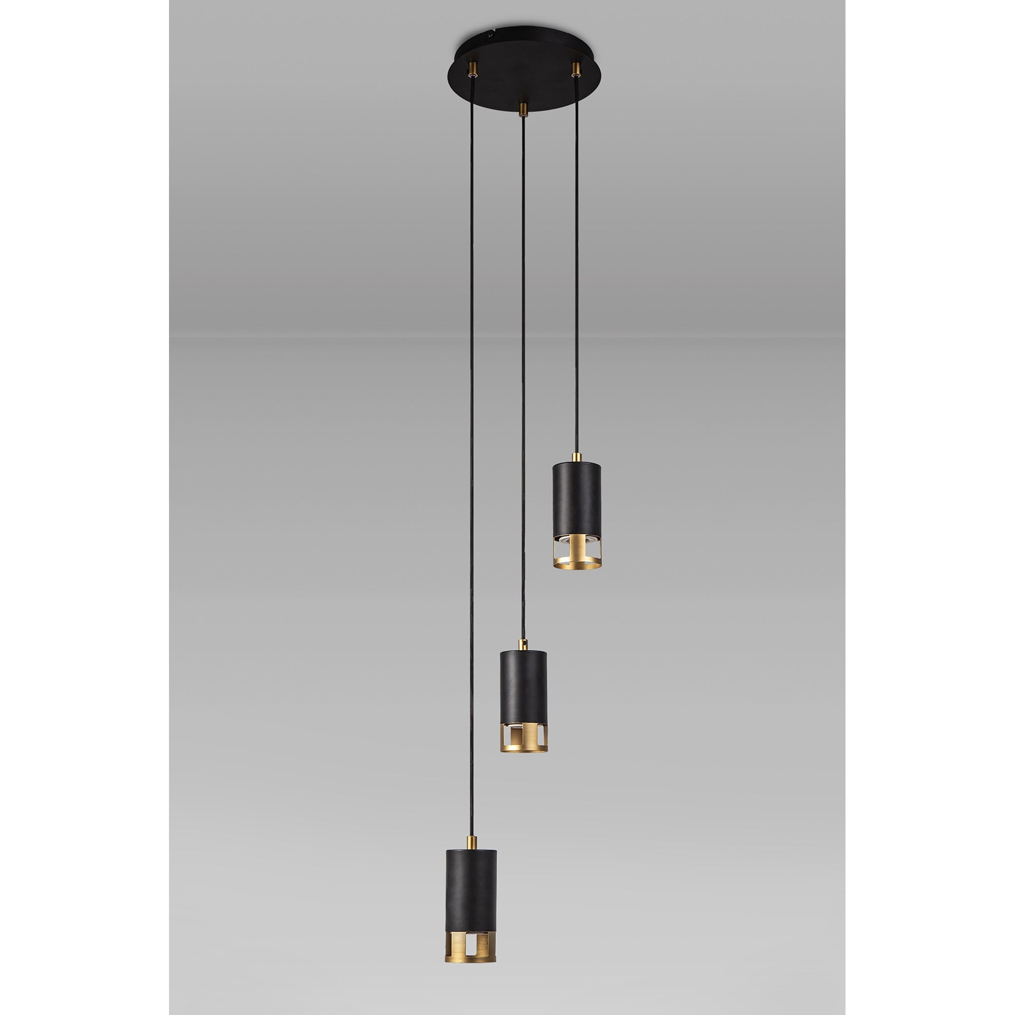 Fabula Amesbury 3 Light Round Pendant - Black & Painted Gold