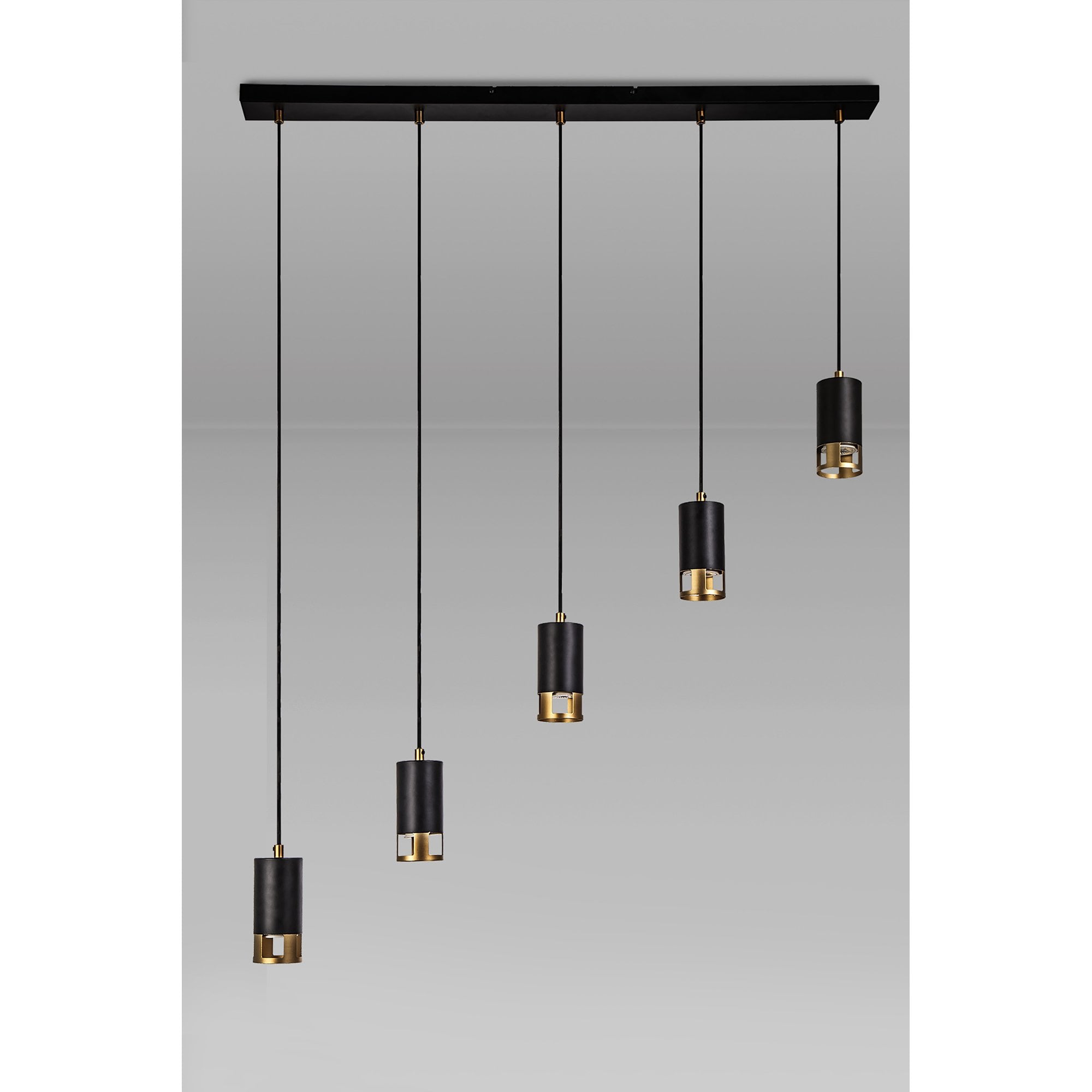 Fabula Amesbury 5 Light Linear Bar Pendant - Black & Painted Gold