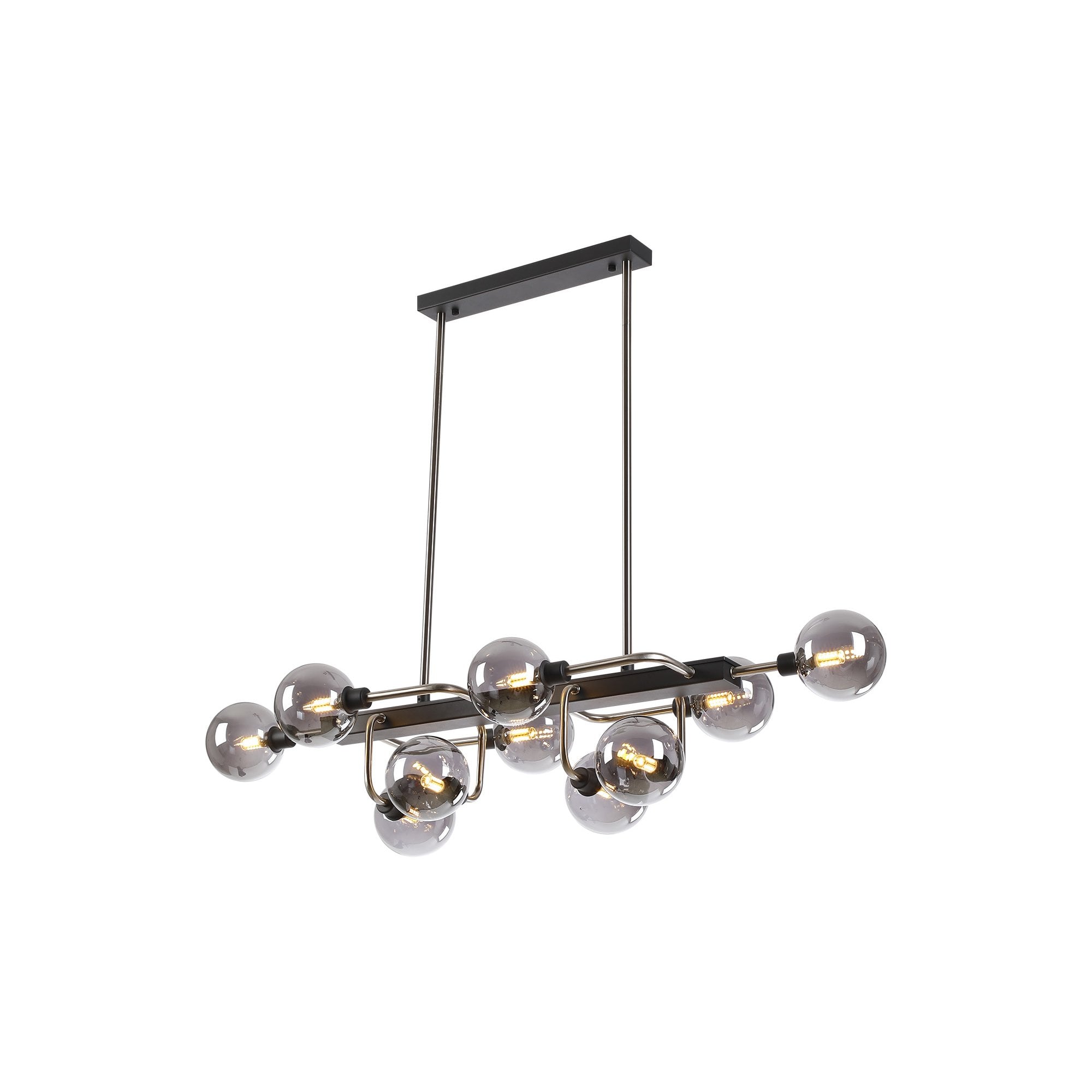 Fabula Appleby 10 Light Fixed Pendant - Graphite, Satin Nickel & Smoke Glass