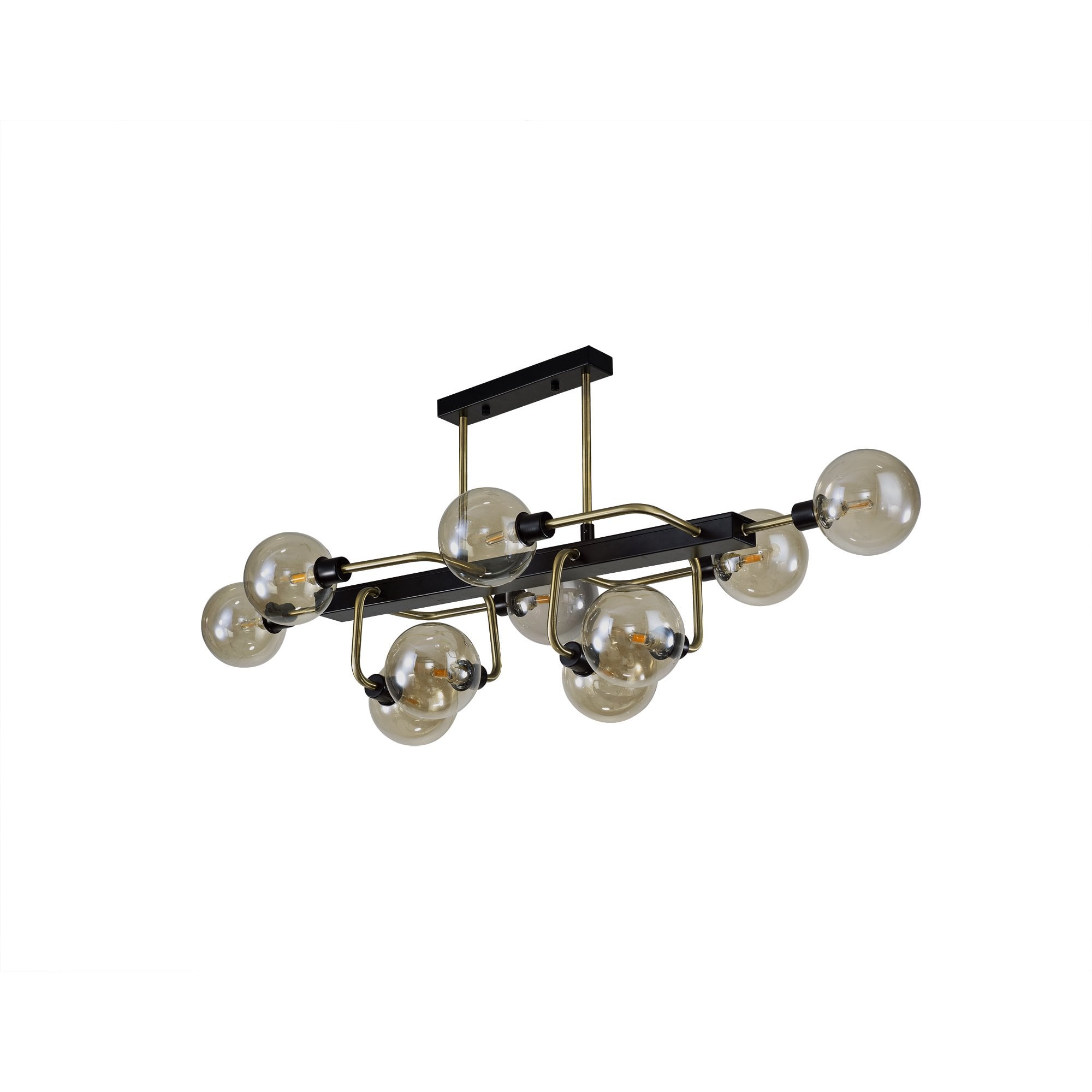 Fabula Appleby 10 Light Fixed Pendant - Matt Black, Antique Brass & Cognac Glass
