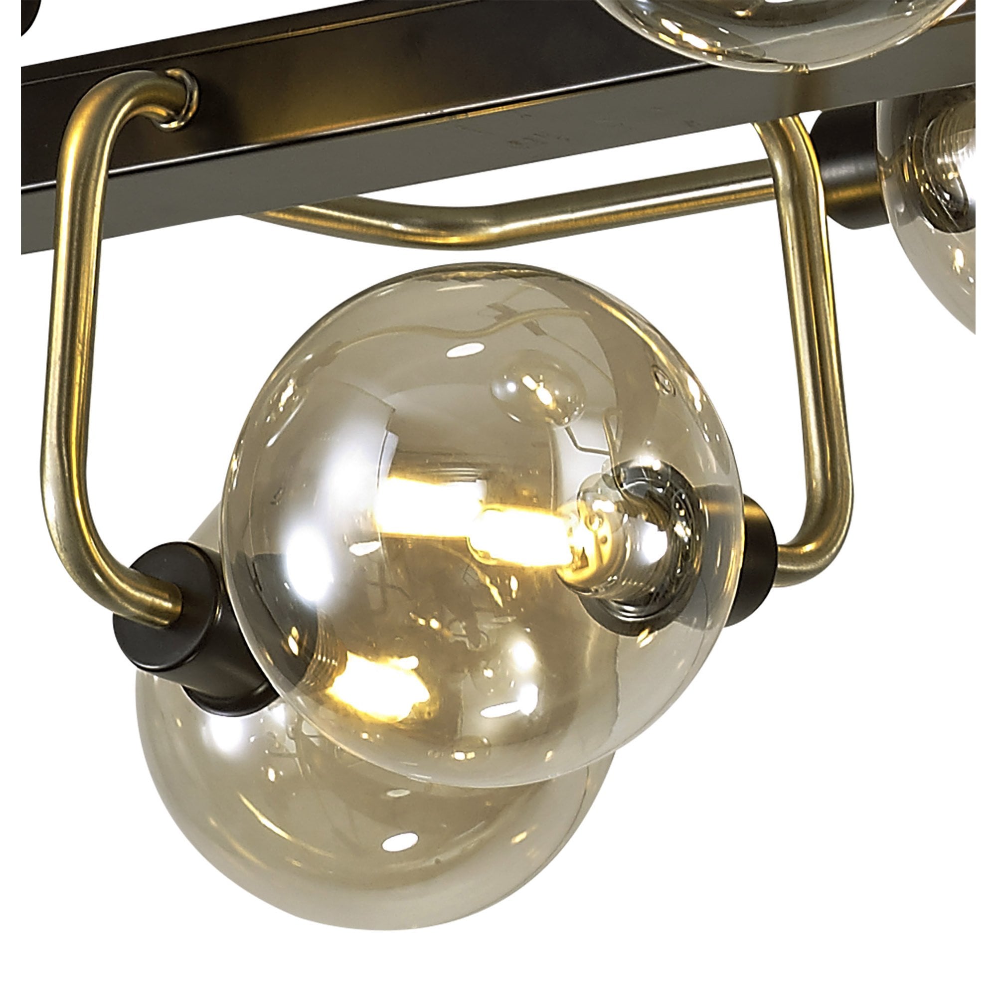 Fabula Appleby 10 Light Fixed Pendant - Matt Black, Antique Brass & Cognac Glass