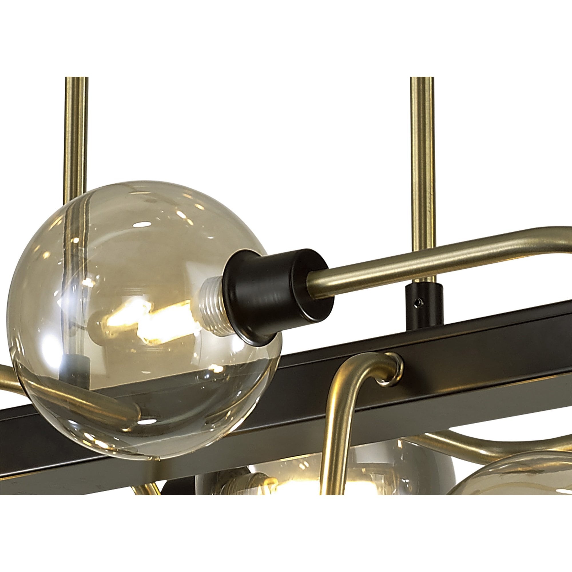 Fabula Appleby 10 Light Fixed Pendant - Matt Black, Antique Brass & Cognac Glass