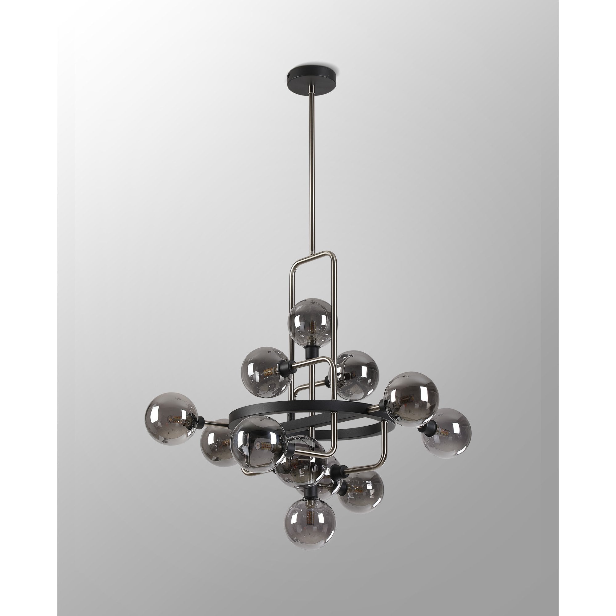 Fabula Appleby 12 Light Fixed Pendant - Graphite, Satin Nickel & Smoke Glass