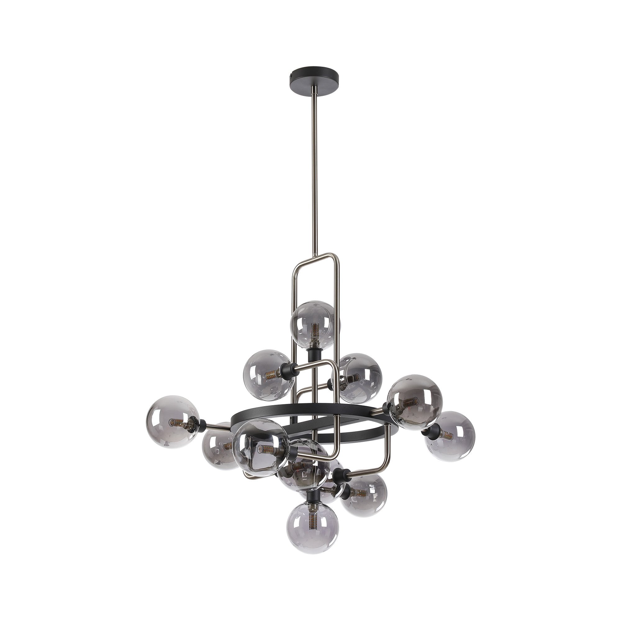 Fabula Appleby 12 Light Fixed Pendant - Graphite, Satin Nickel & Smoke Glass