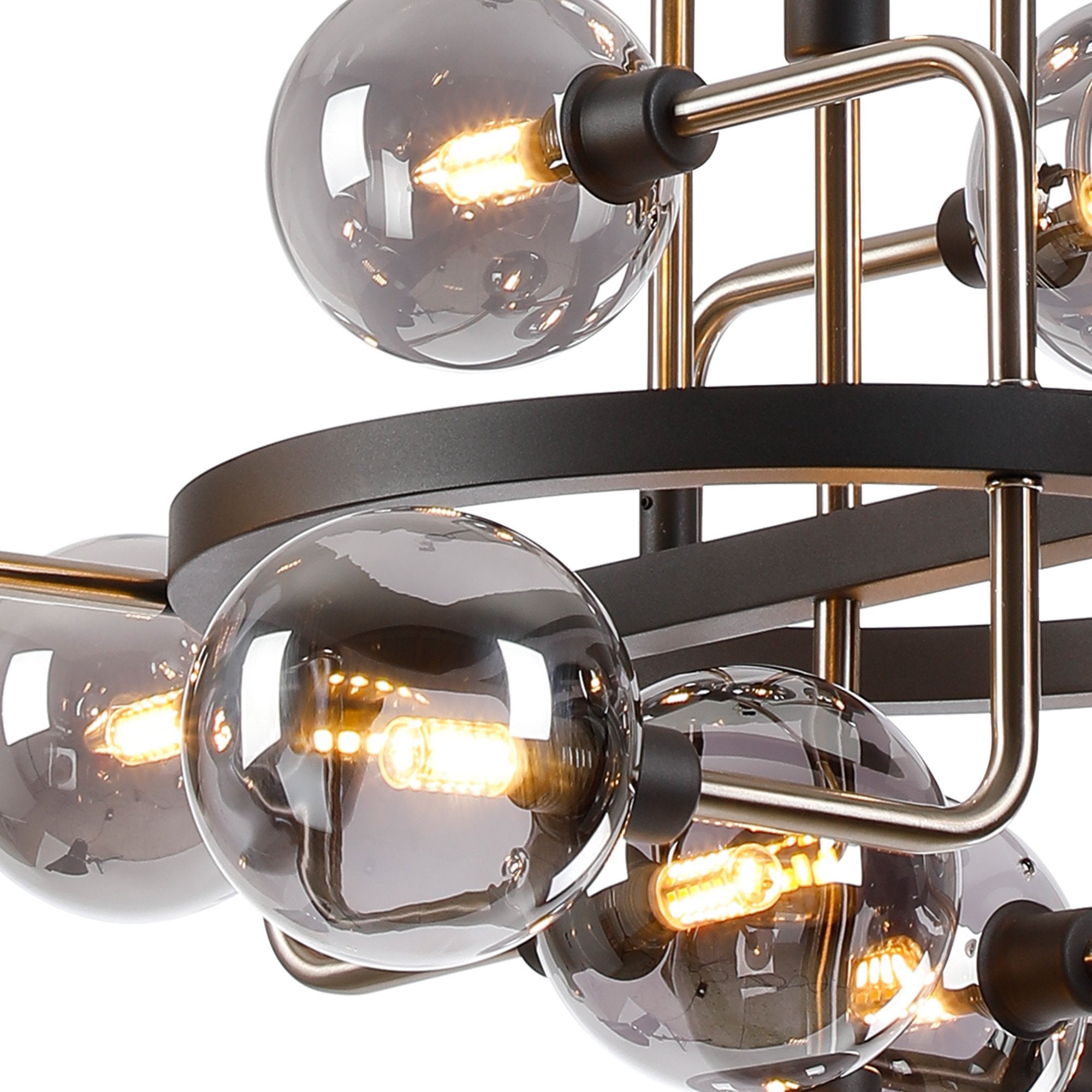 Fabula Appleby 12 Light Fixed Pendant - Graphite, Satin Nickel & Smoke Glass