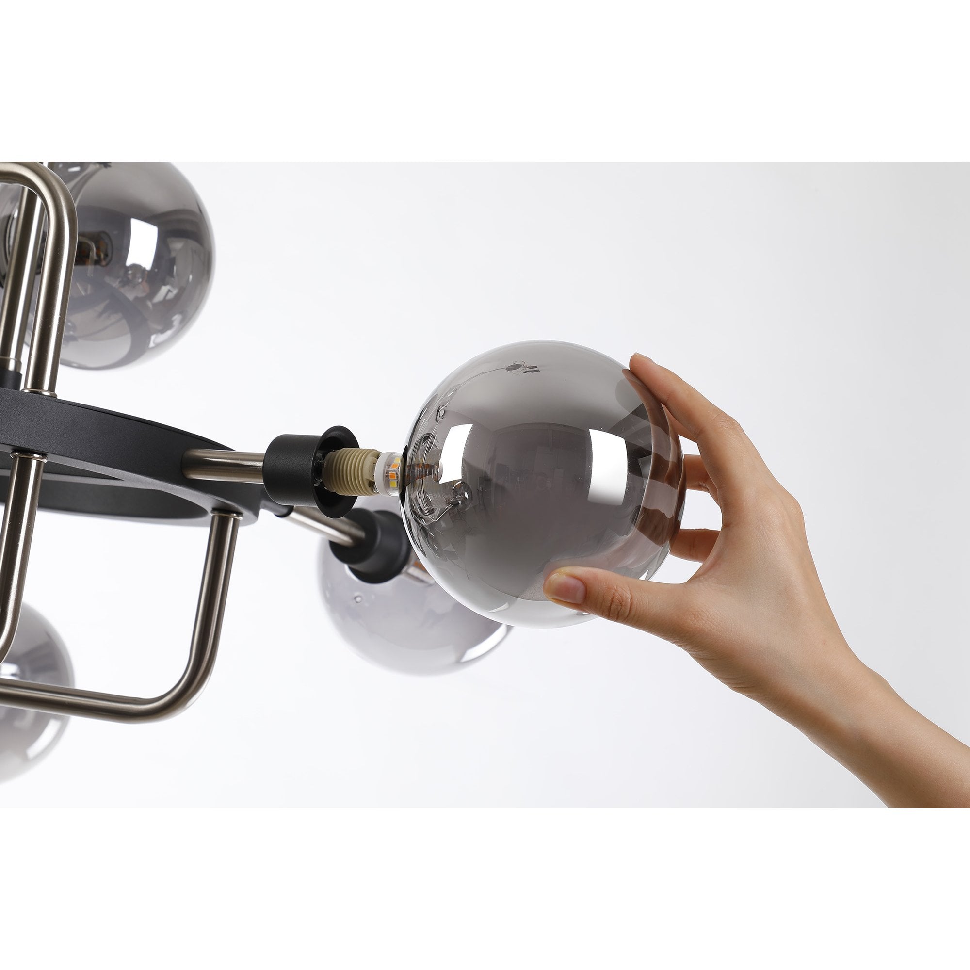 Fabula Appleby 12 Light Fixed Pendant - Graphite, Satin Nickel & Smoke Glass