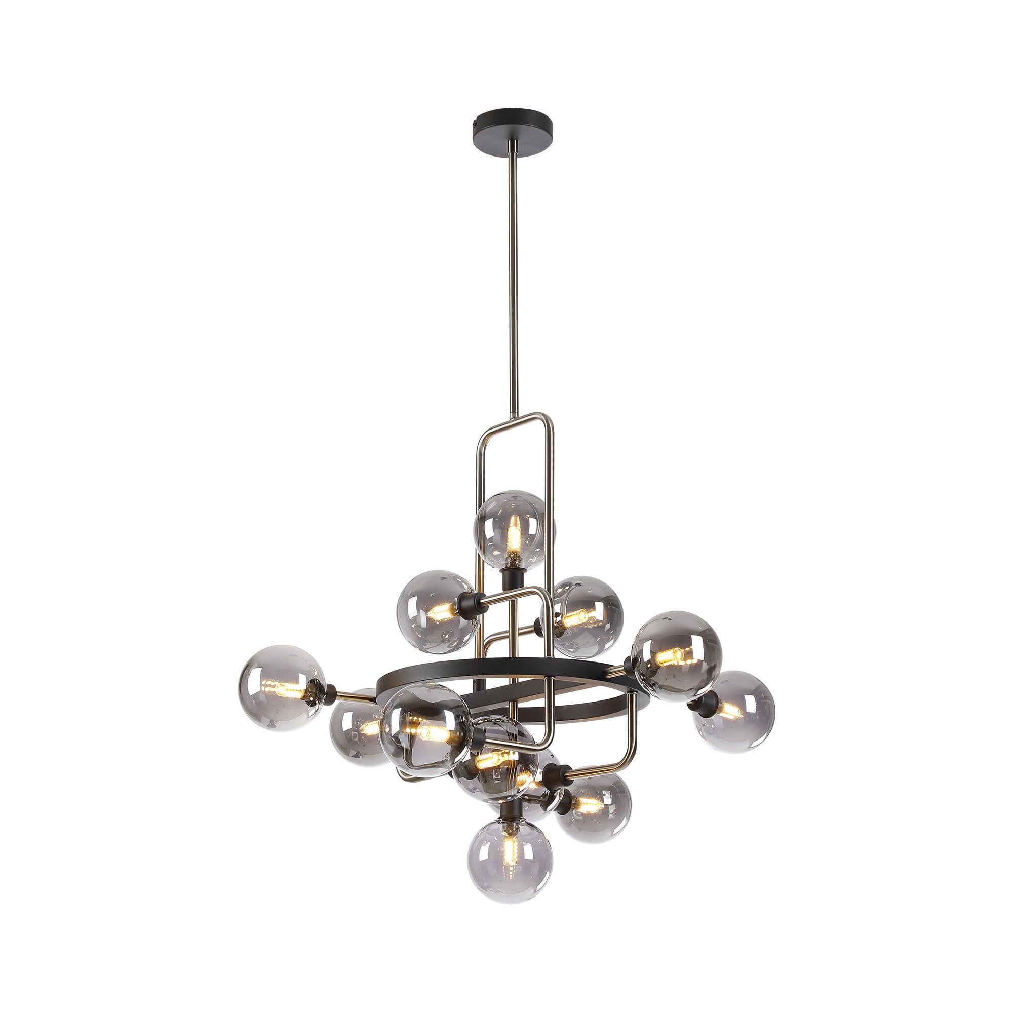Fabula Appleby 12 Light Fixed Pendant - Graphite, Satin Nickel & Smoke Glass