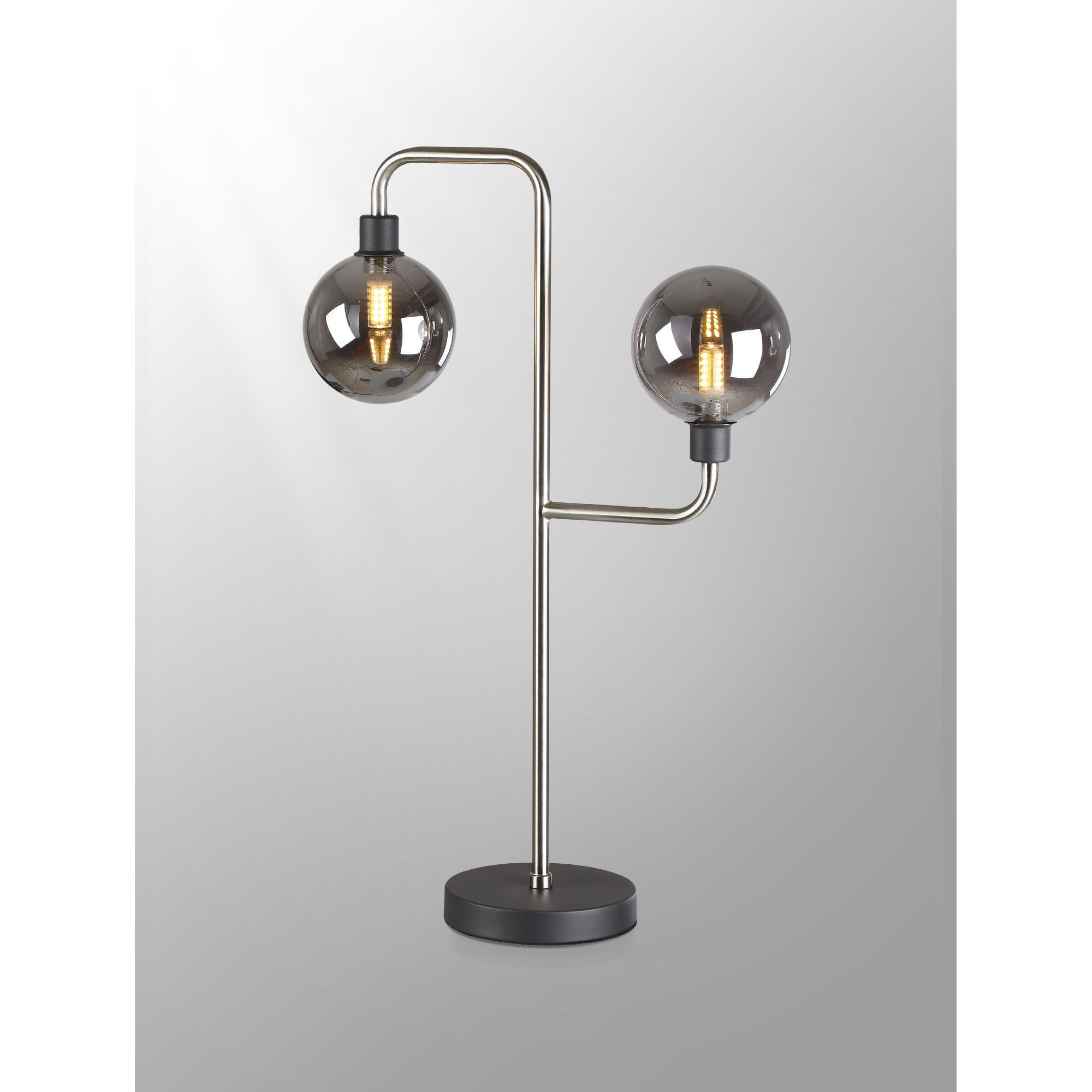 Fabula Appleby 2 Light Table Lamp - Graphite, Satin Nickel & Smoke Glass