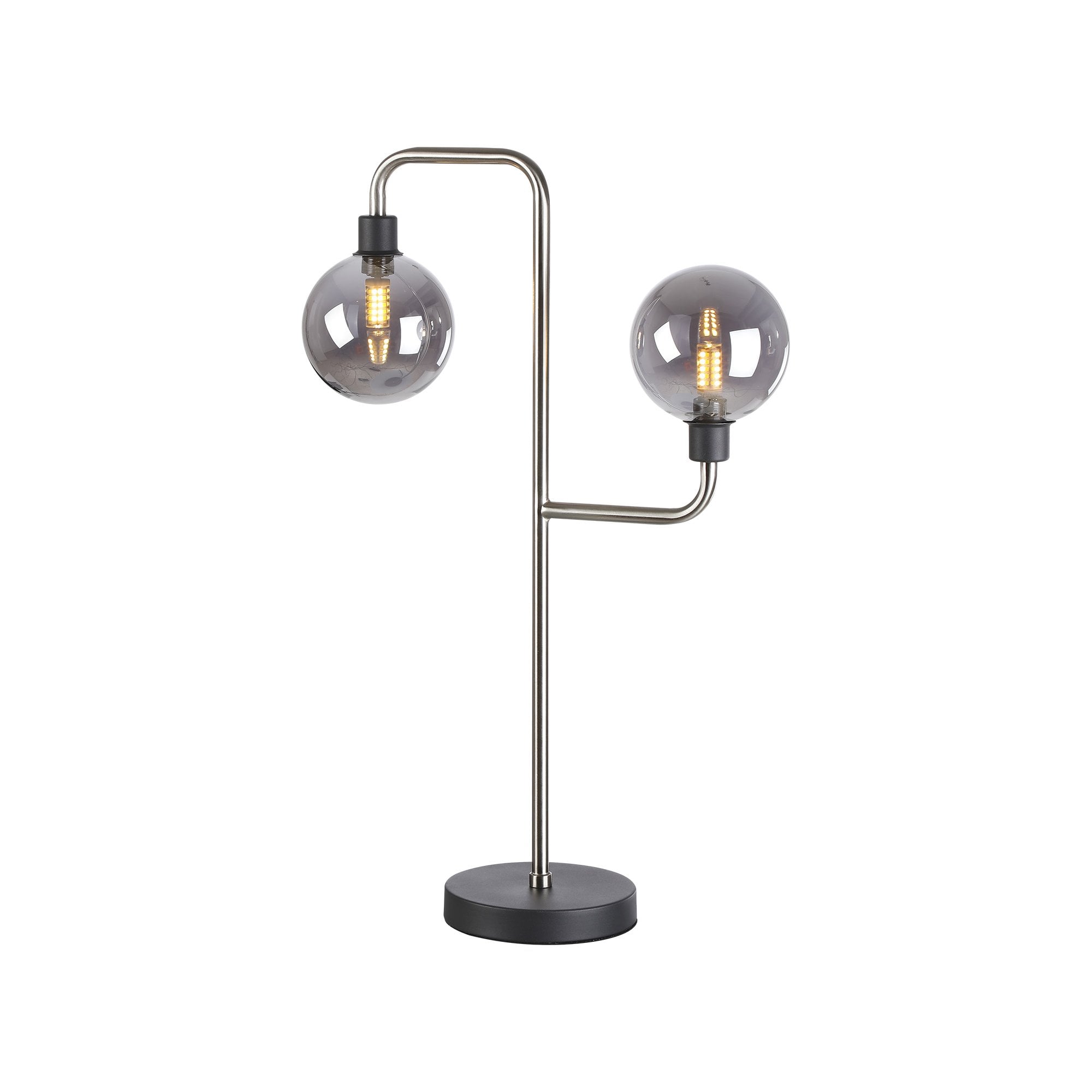 Fabula Appleby 2 Light Table Lamp - Graphite, Satin Nickel & Smoke Glass