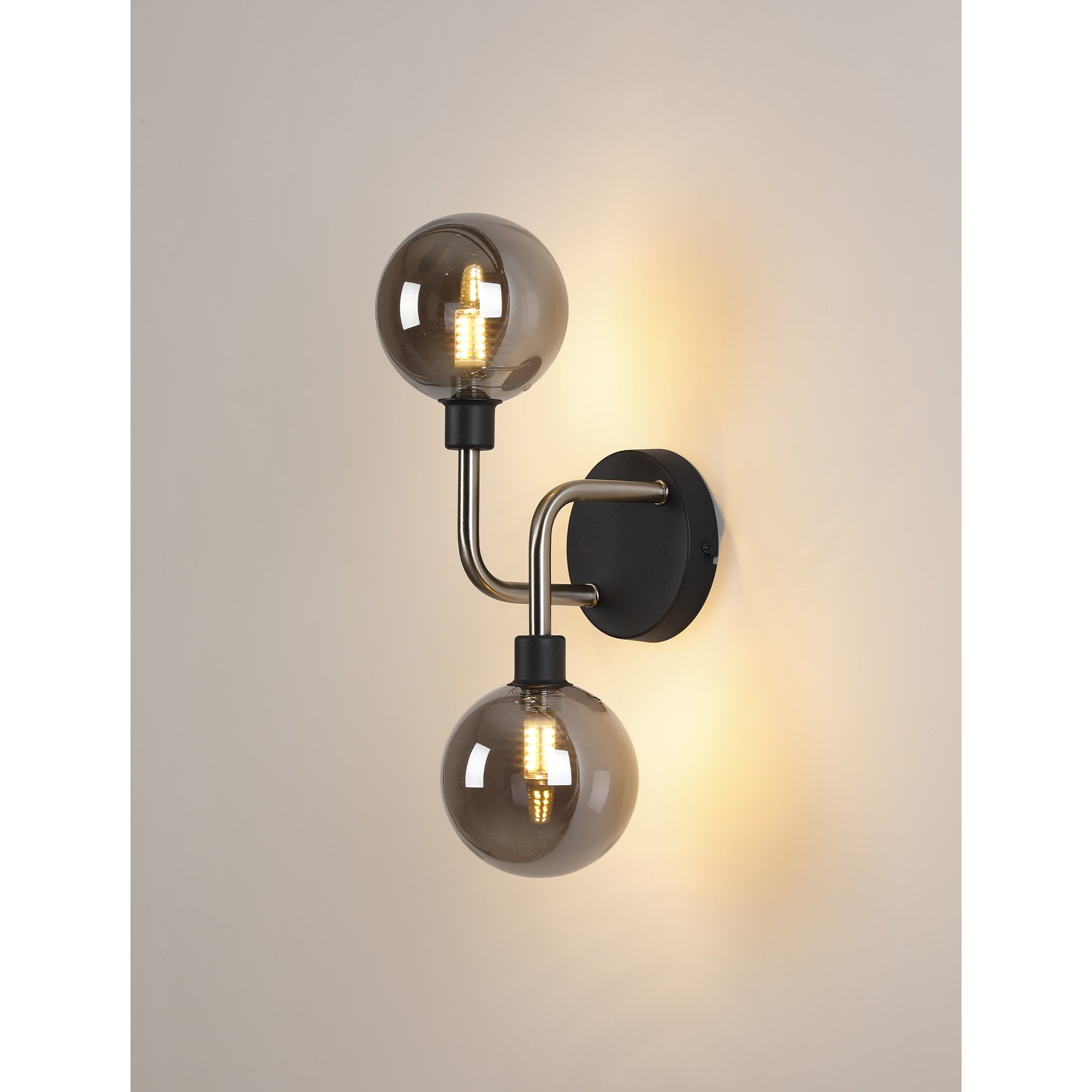 Fabula Appleby 2 Light Wall Lamp - Graphite, Satin Nickel & Smoke Glass