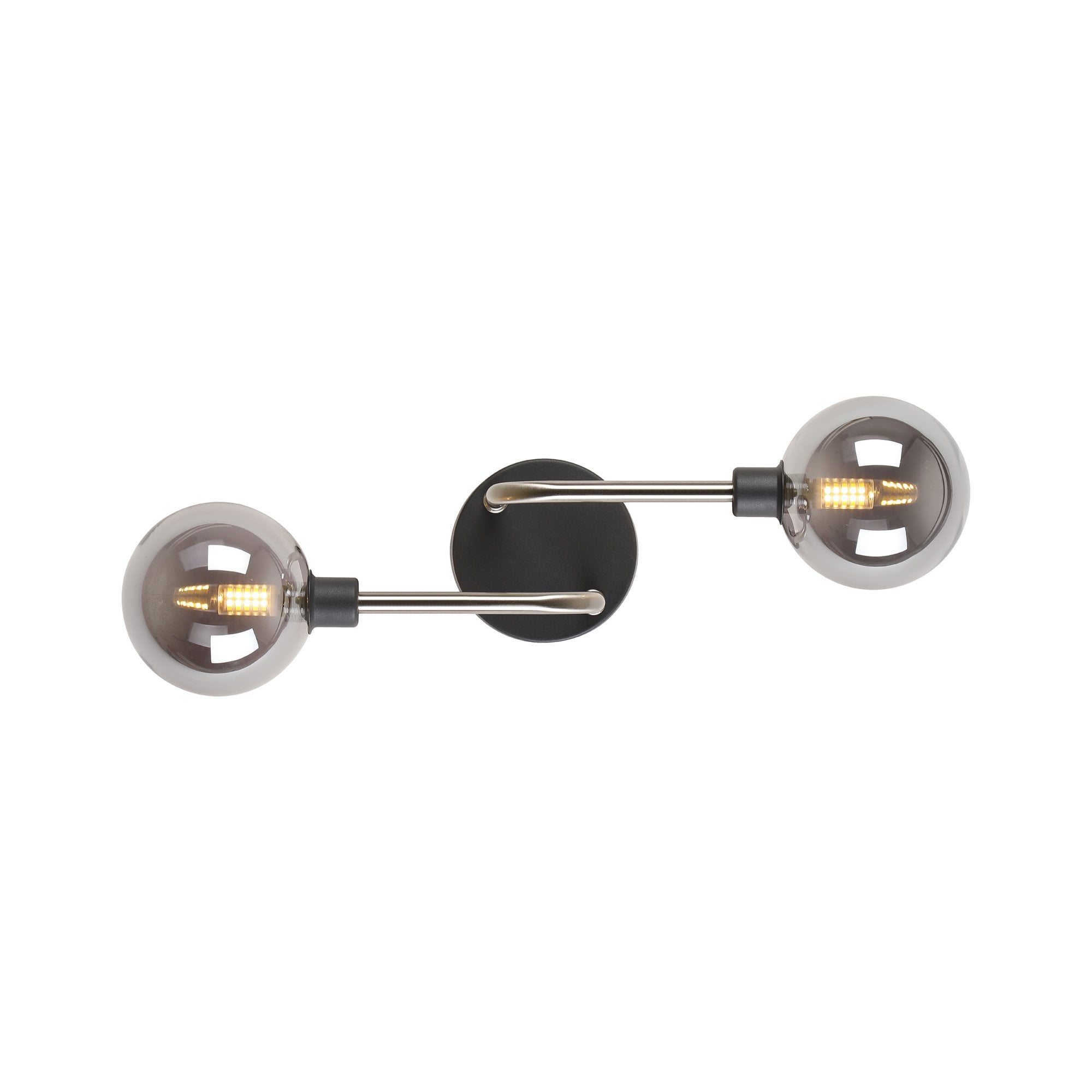 Fabula Appleby 2 Light Wall Lamp - Graphite, Satin Nickel & Smoke Glass