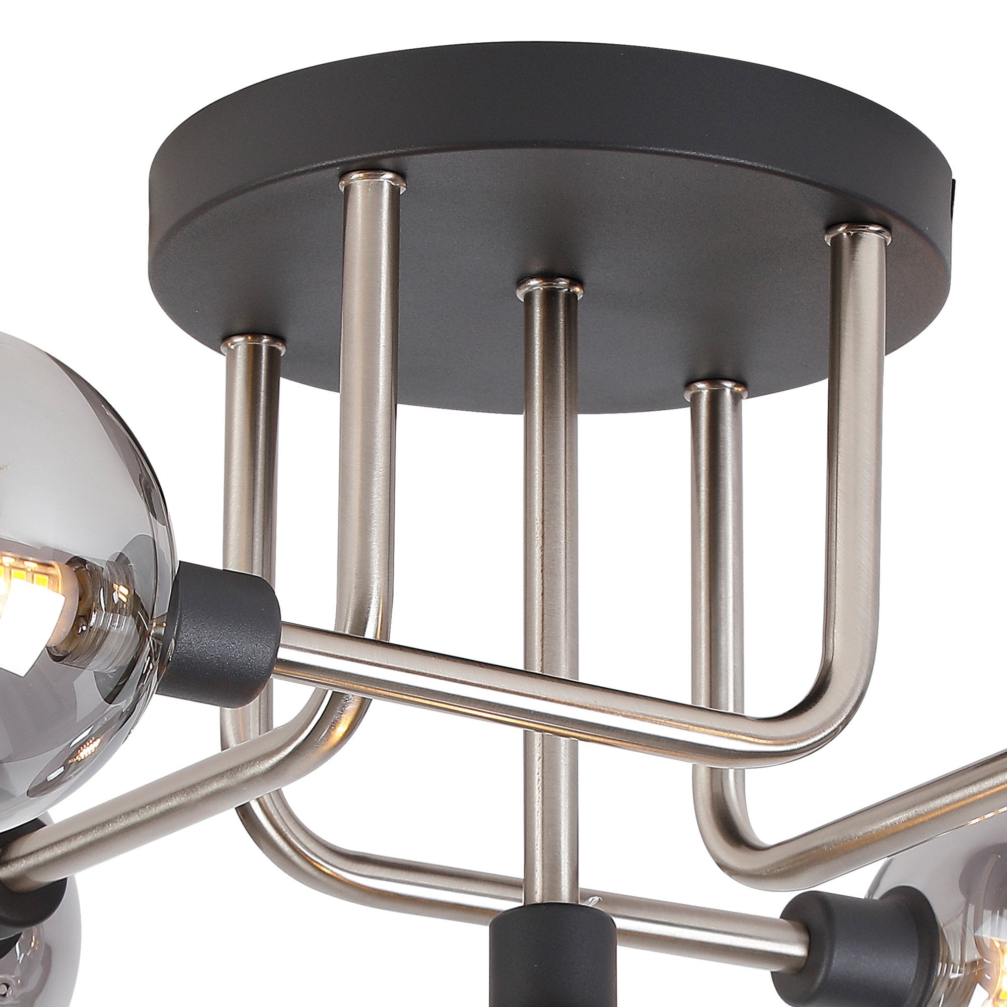 Fabula Appleby 5 Light Flush Light - Graphite, Satin Nickel & Smoke Glass