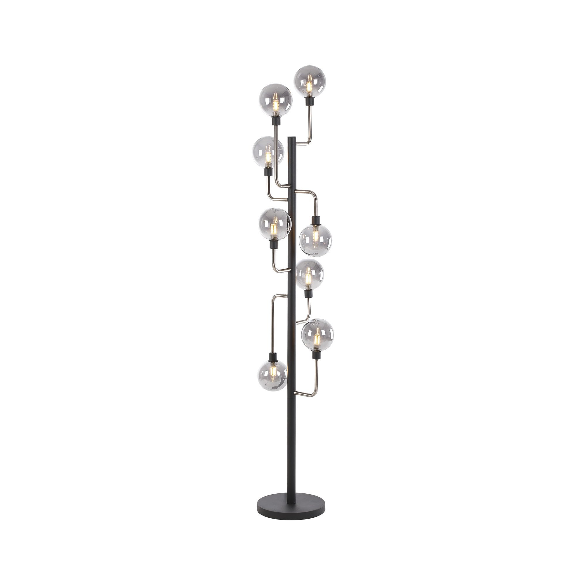 Fabula Appleby 8 Light Floor Lamp - Graphite, Satin Nickel & Smoke Glass