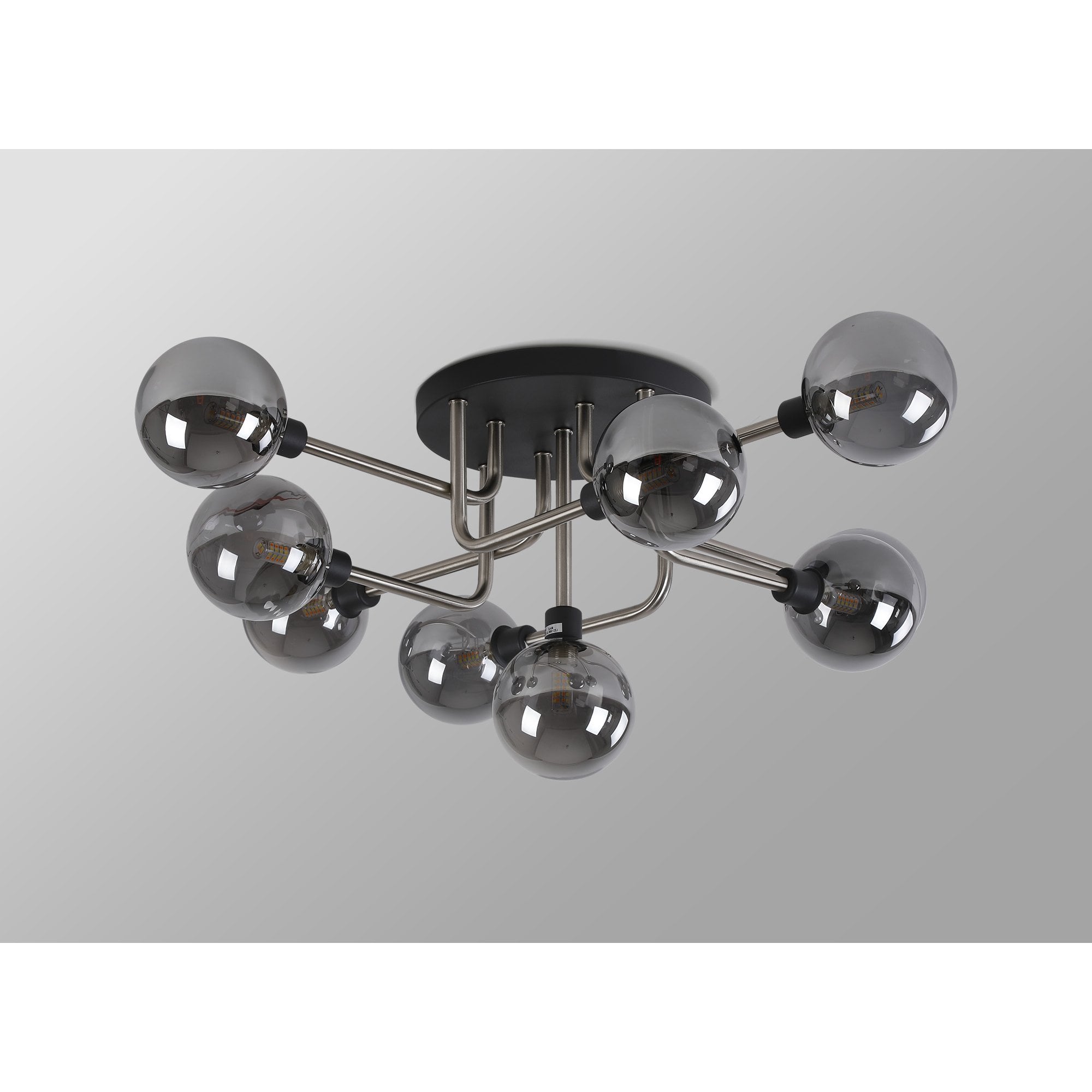 Fabula Appleby 9 Light Flush Light - Graphite, Satin Nickel & Smoke Glass