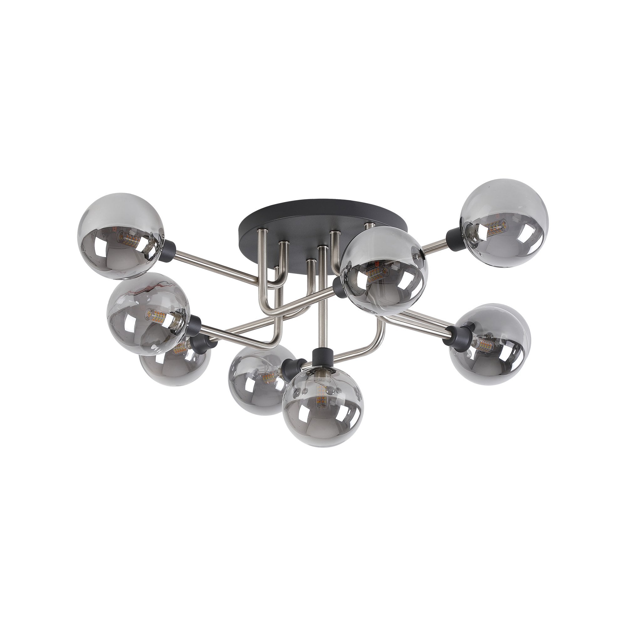 Fabula Appleby 9 Light Flush Light - Graphite, Satin Nickel & Smoke Glass