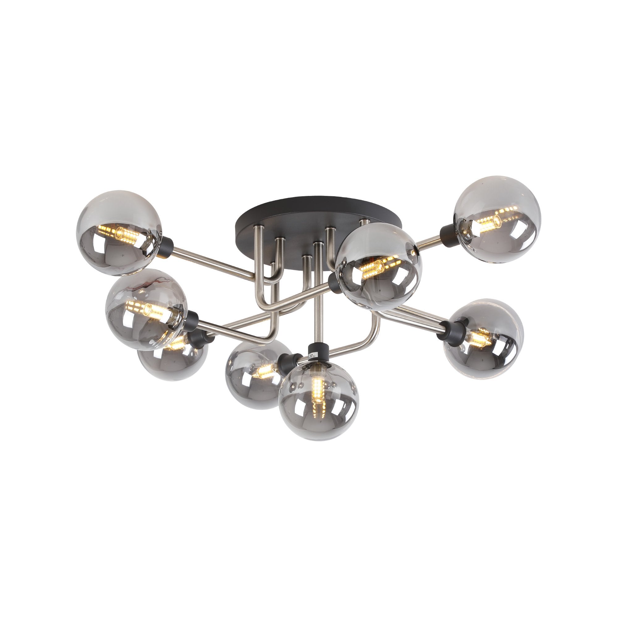 Fabula Appleby 9 Light Flush Light - Graphite, Satin Nickel & Smoke Glass
