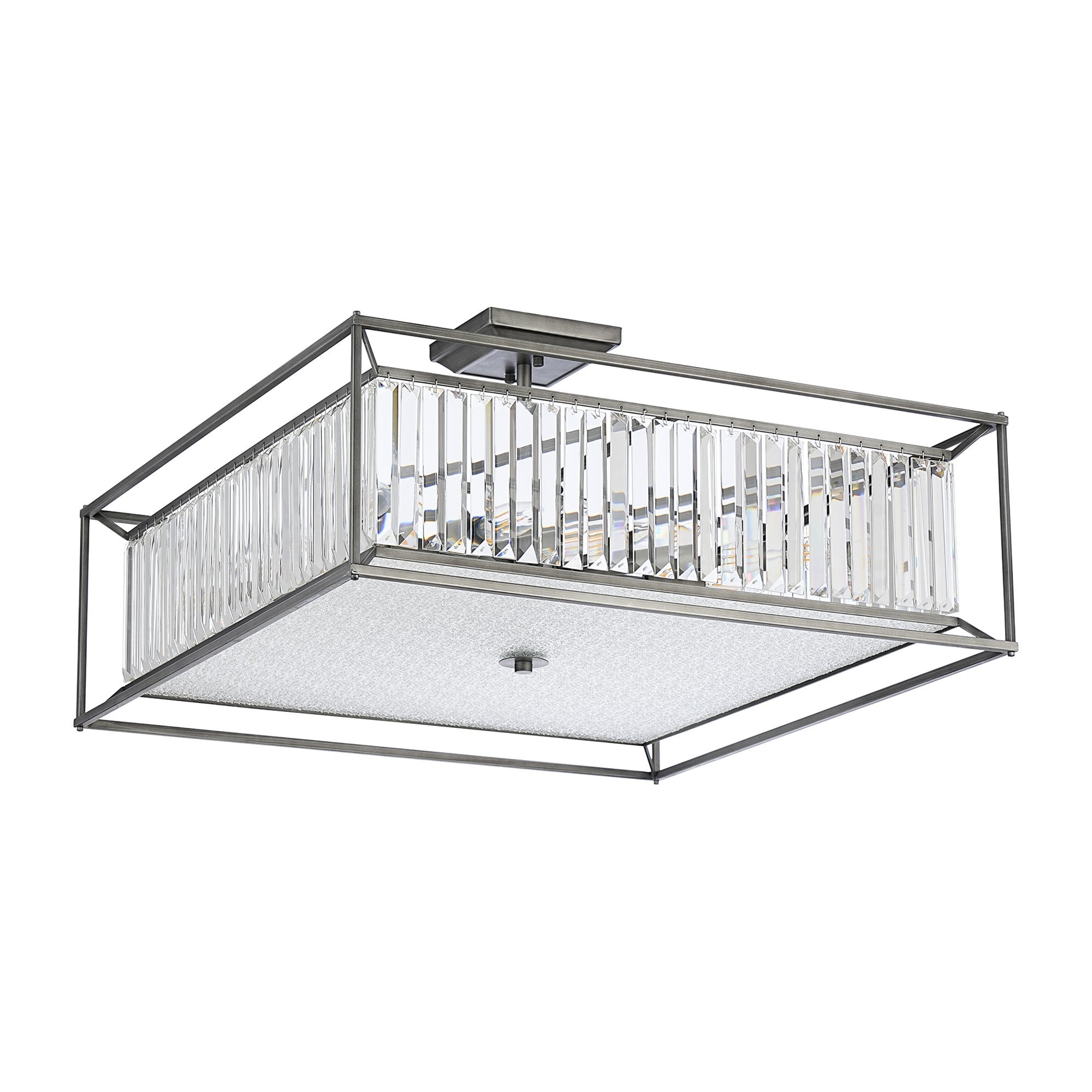 Fabula Arabia 12 Light Fixed Pendant/Semi-Flush Light - Pewter, Clear & Grain Glass