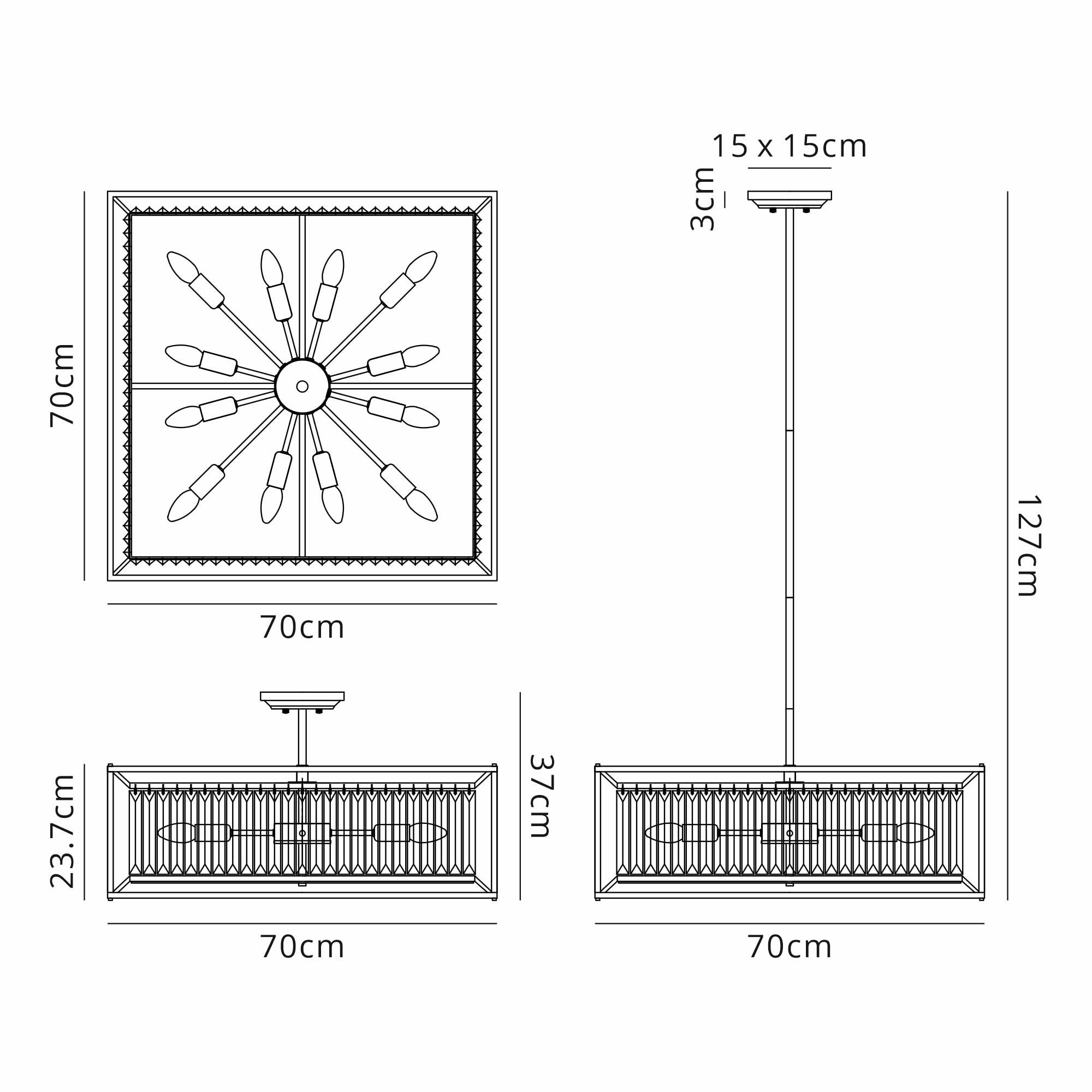Fabula Arabia 12 Light Fixed Pendant/Semi-Flush Light - Pewter, Clear & Grain Glass
