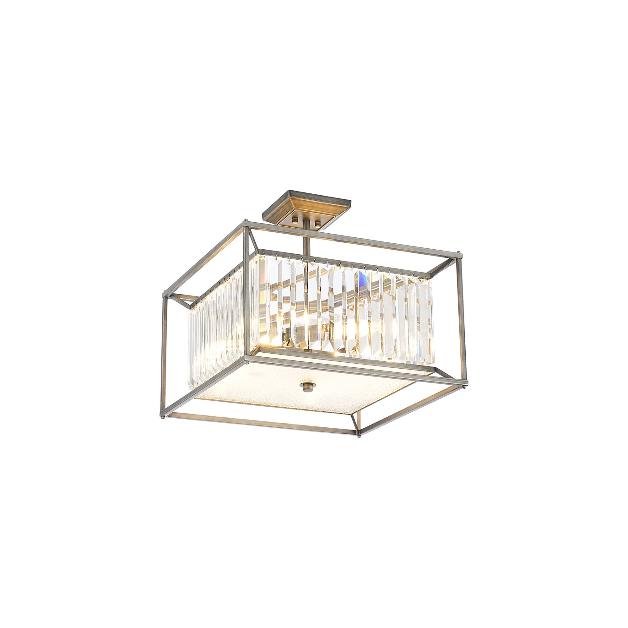 Fabula Arabia 4 Light Fixed Pendant/Semi-Flush Light - Pewter, Clear & Grain Glass