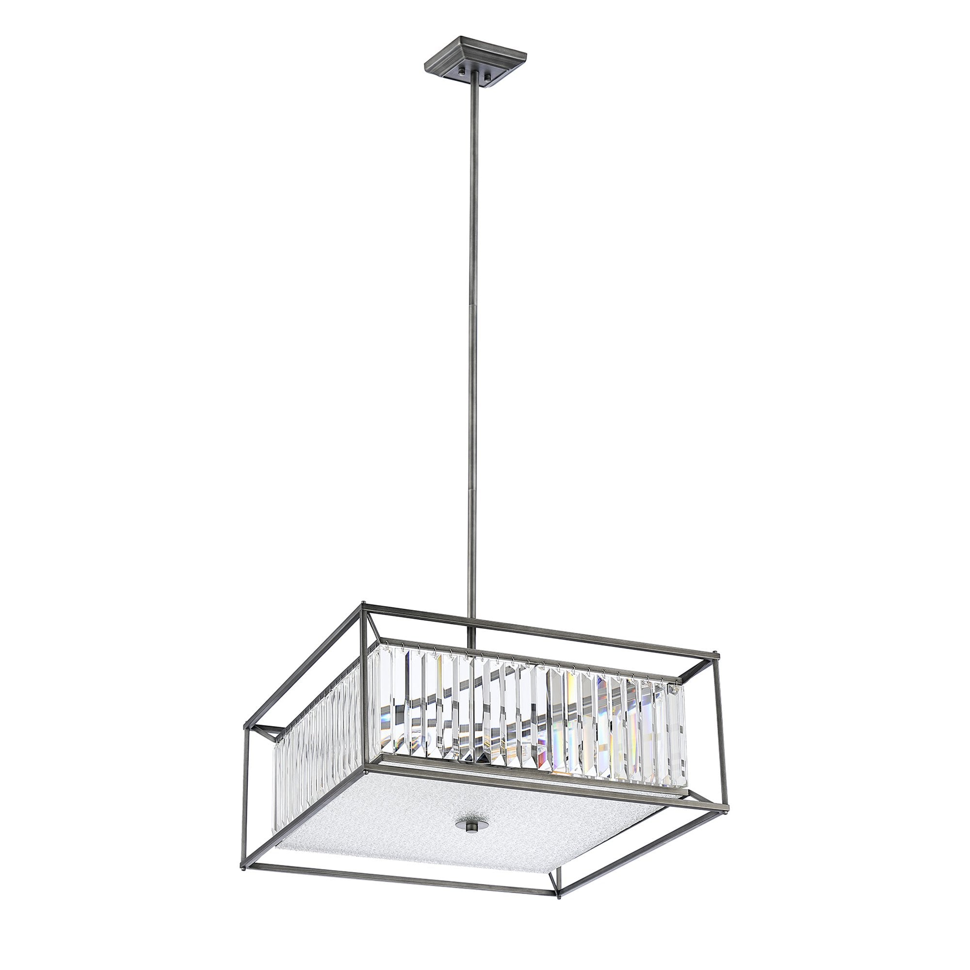 Fabula Arabia 6 Light Fixed Pendant/Semi-Flush Light - Pewter, Clear & Grain Glass
