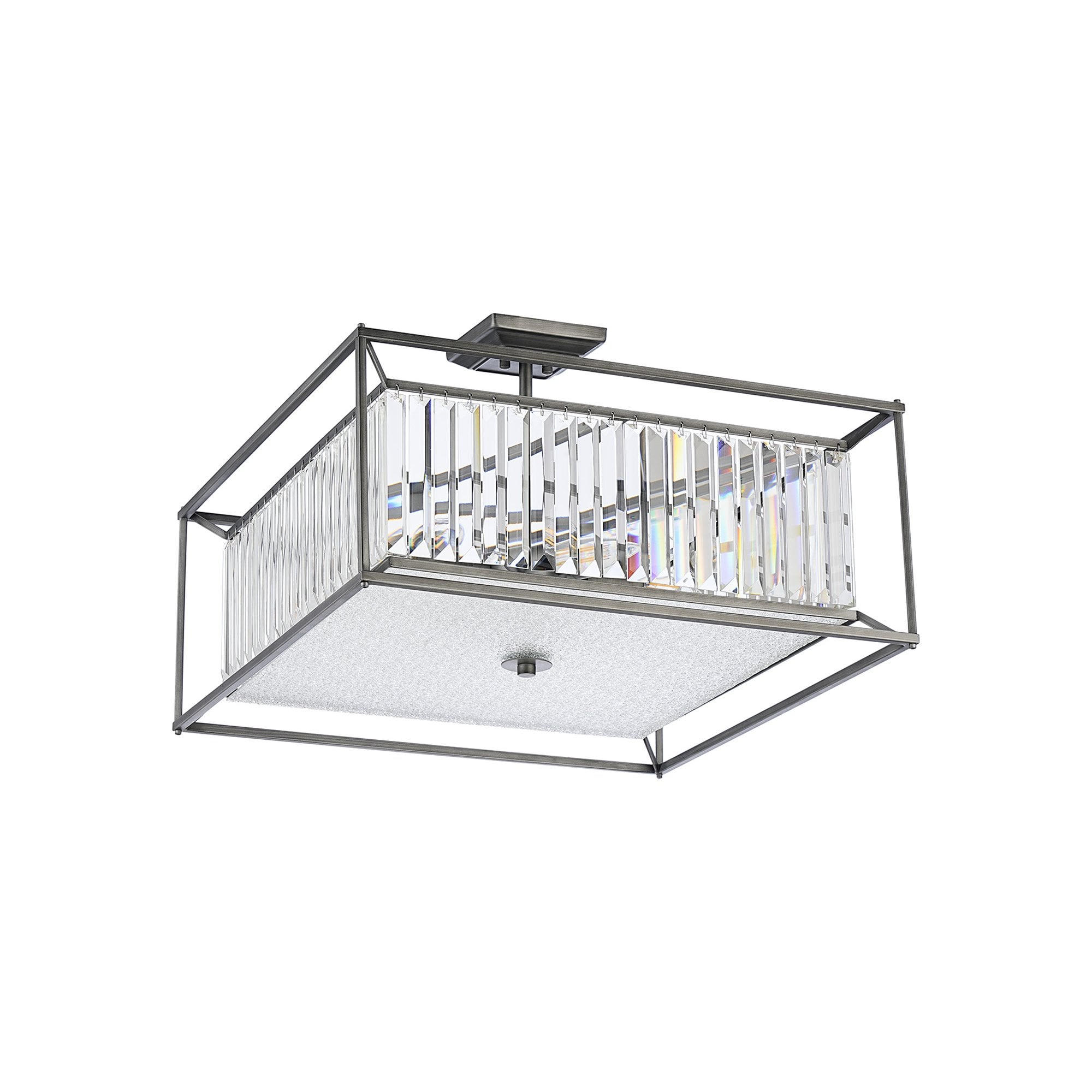 Fabula Arabia 6 Light Fixed Pendant/Semi-Flush Light - Pewter, Clear & Grain Glass