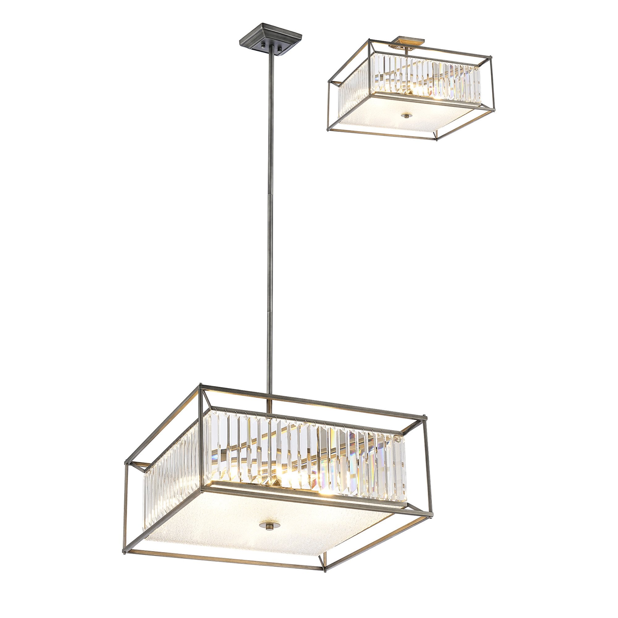 Fabula Arabia 6 Light Fixed Pendant/Semi-Flush Light - Pewter, Clear & Grain Glass