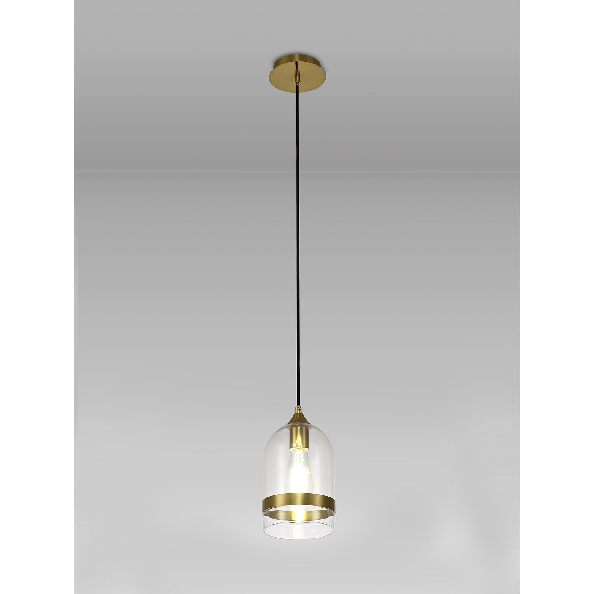 Fabula Boleyn 15cm Dome Pendant - Aged Brass & Clear