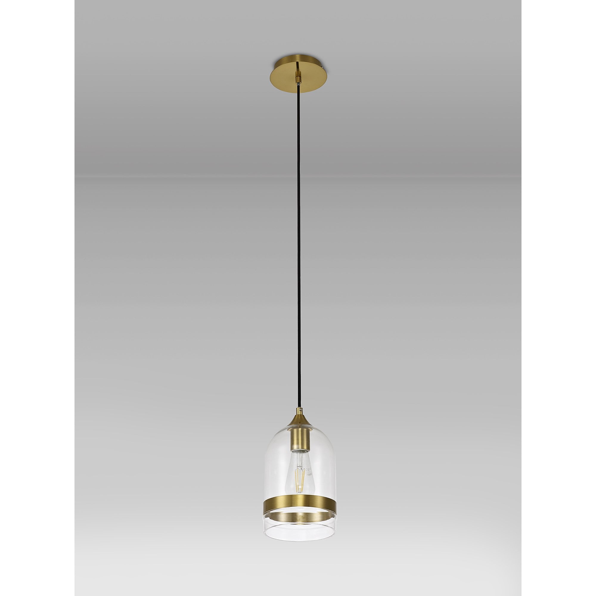 Fabula Boleyn 15cm Dome Pendant - Aged Brass & Clear