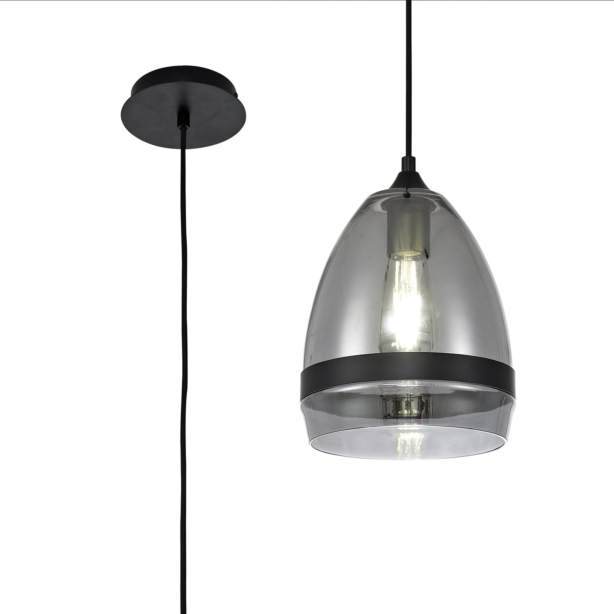 Fabula Boleyn 20cm Cone Pendant - Matt Black & Smoke Plated