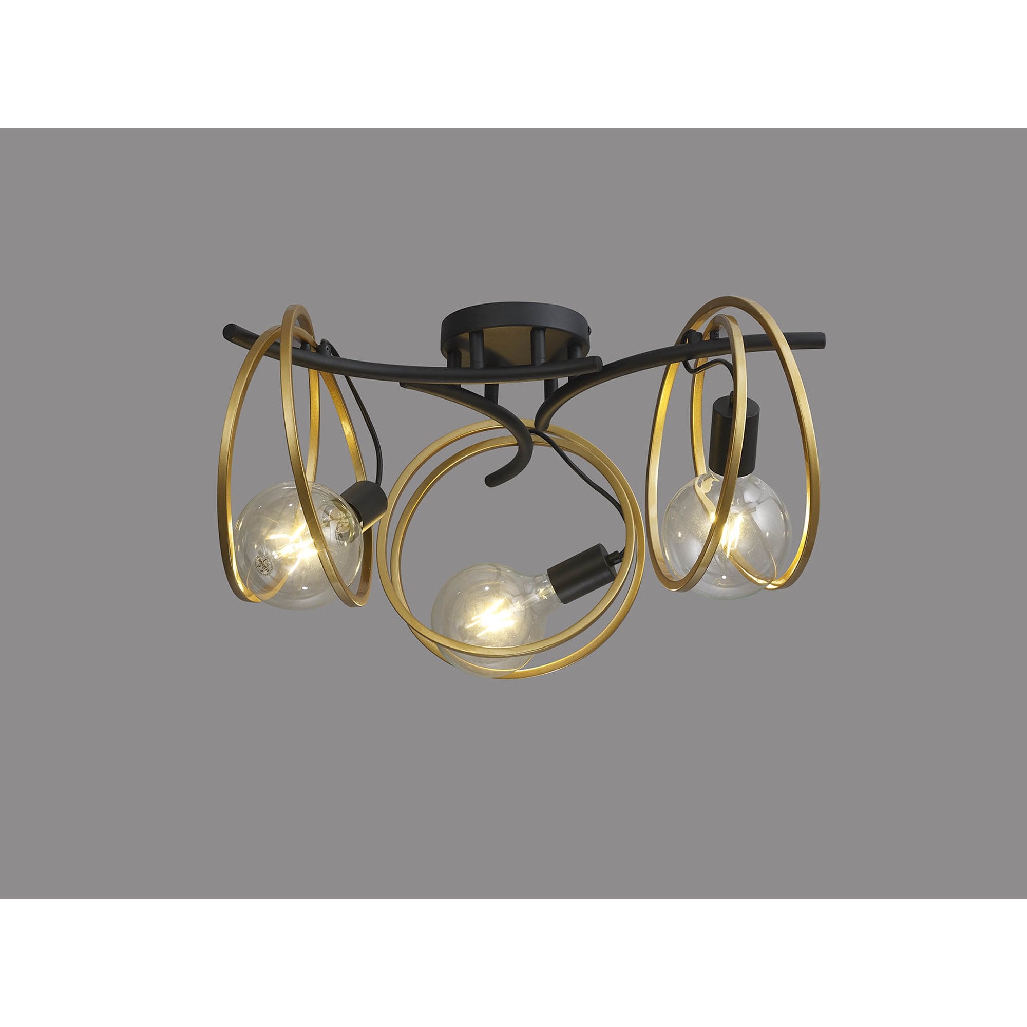 Fabula Bury Double Ring 3 Light Flush Light - Matt Black & Painted Gold