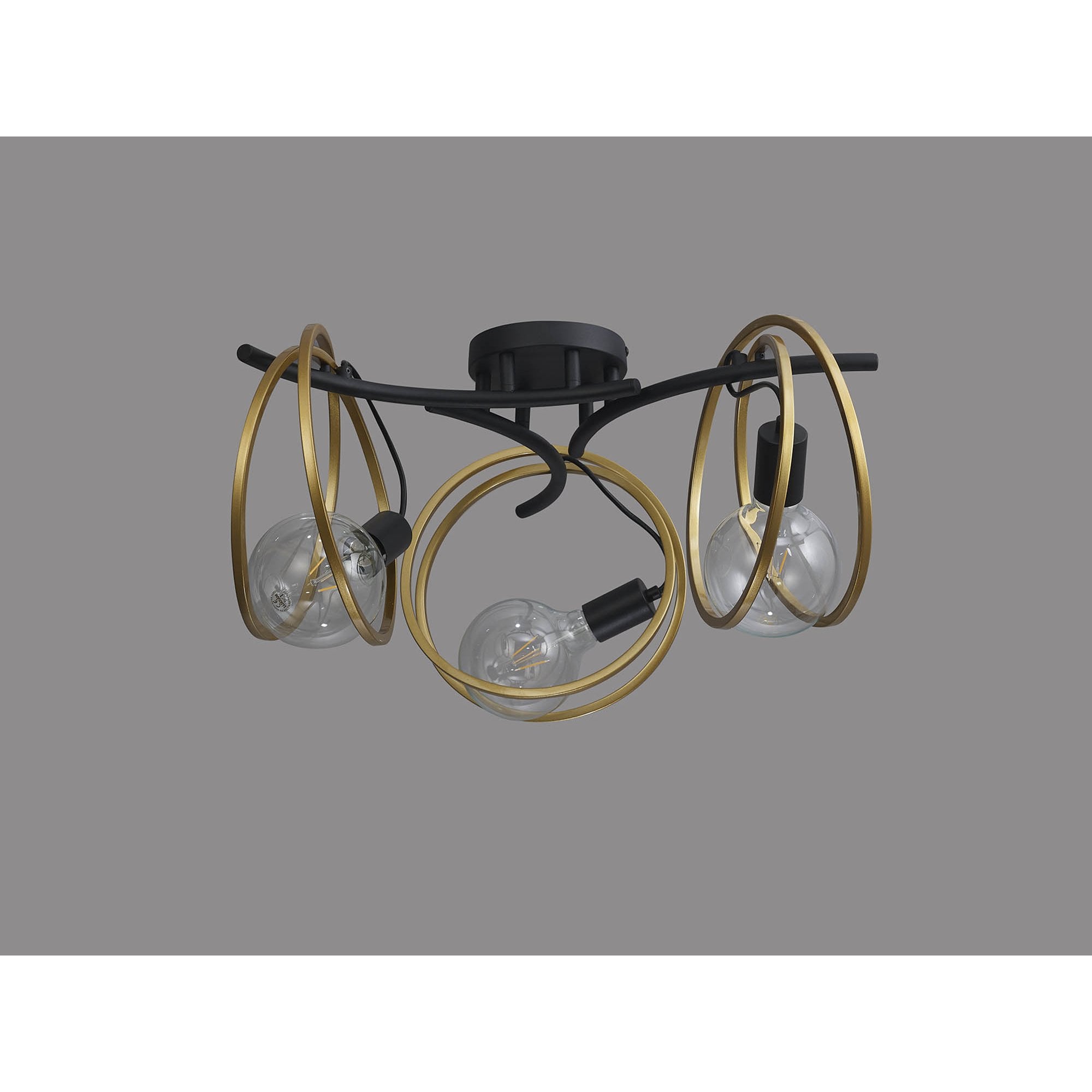 Fabula Bury Double Ring 3 Light Flush Light - Matt Black & Painted Gold