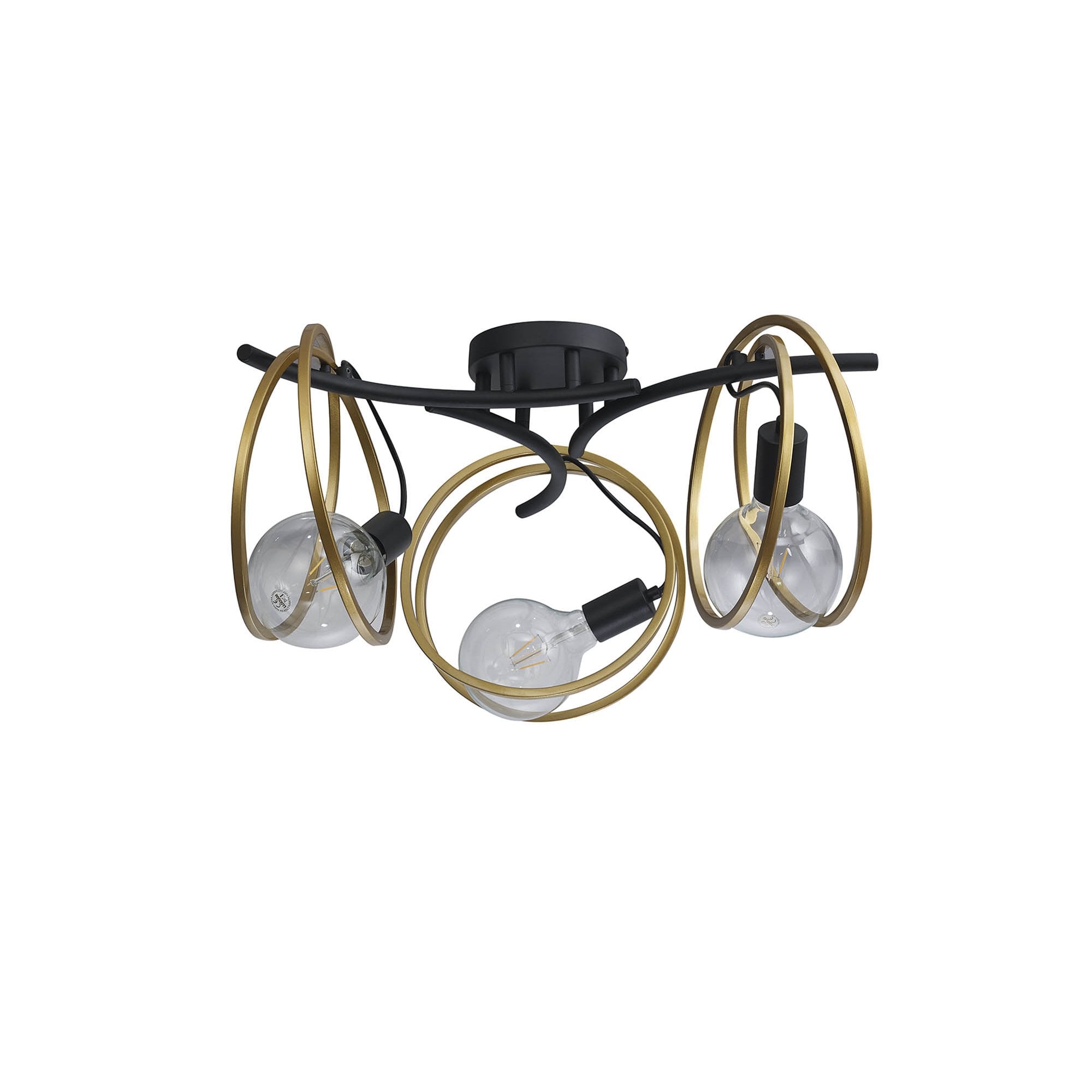 Fabula Bury Double Ring 3 Light Flush Light - Matt Black & Painted Gold
