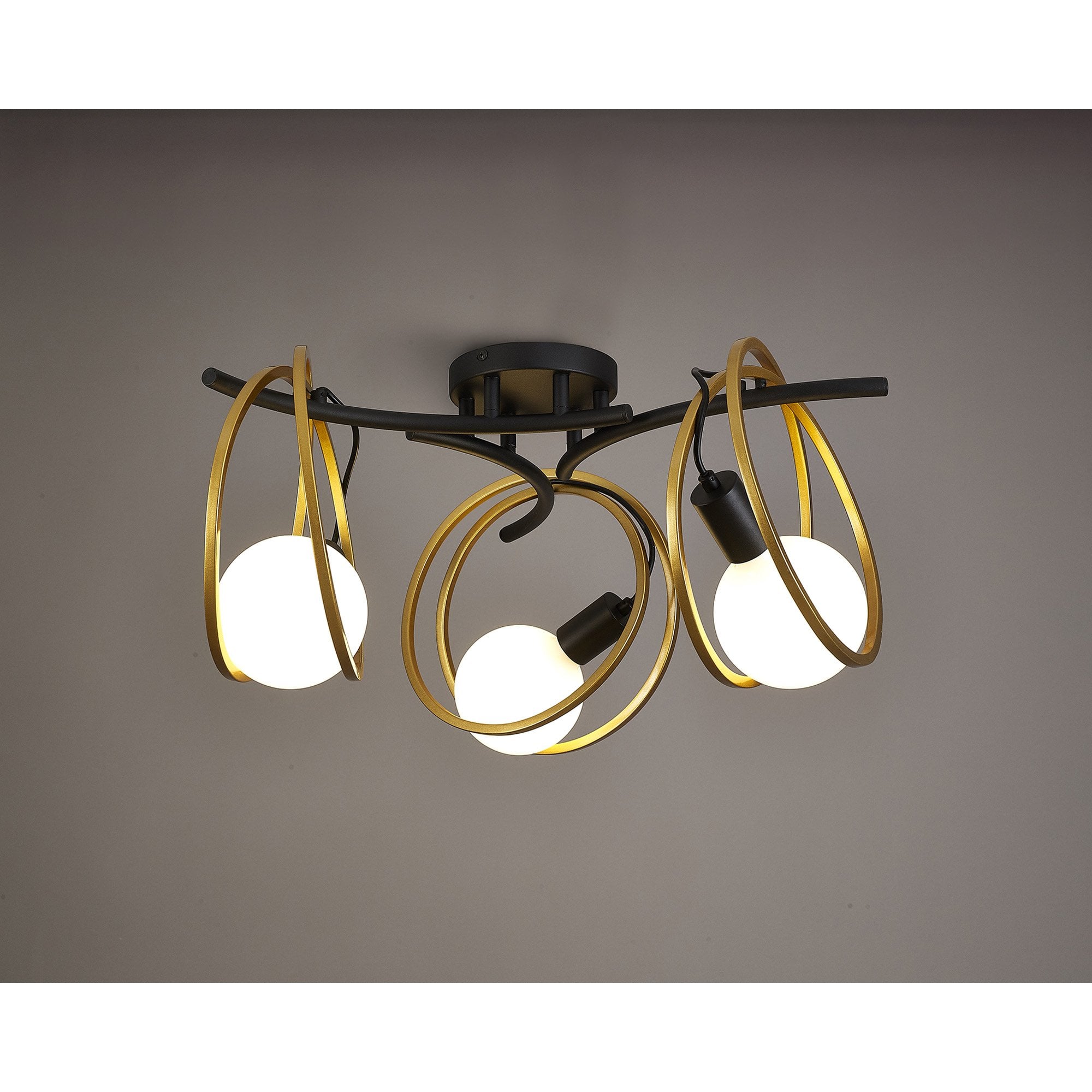 Fabula Bury Double Ring 3 Light Flush Light - Matt Black & Painted Gold