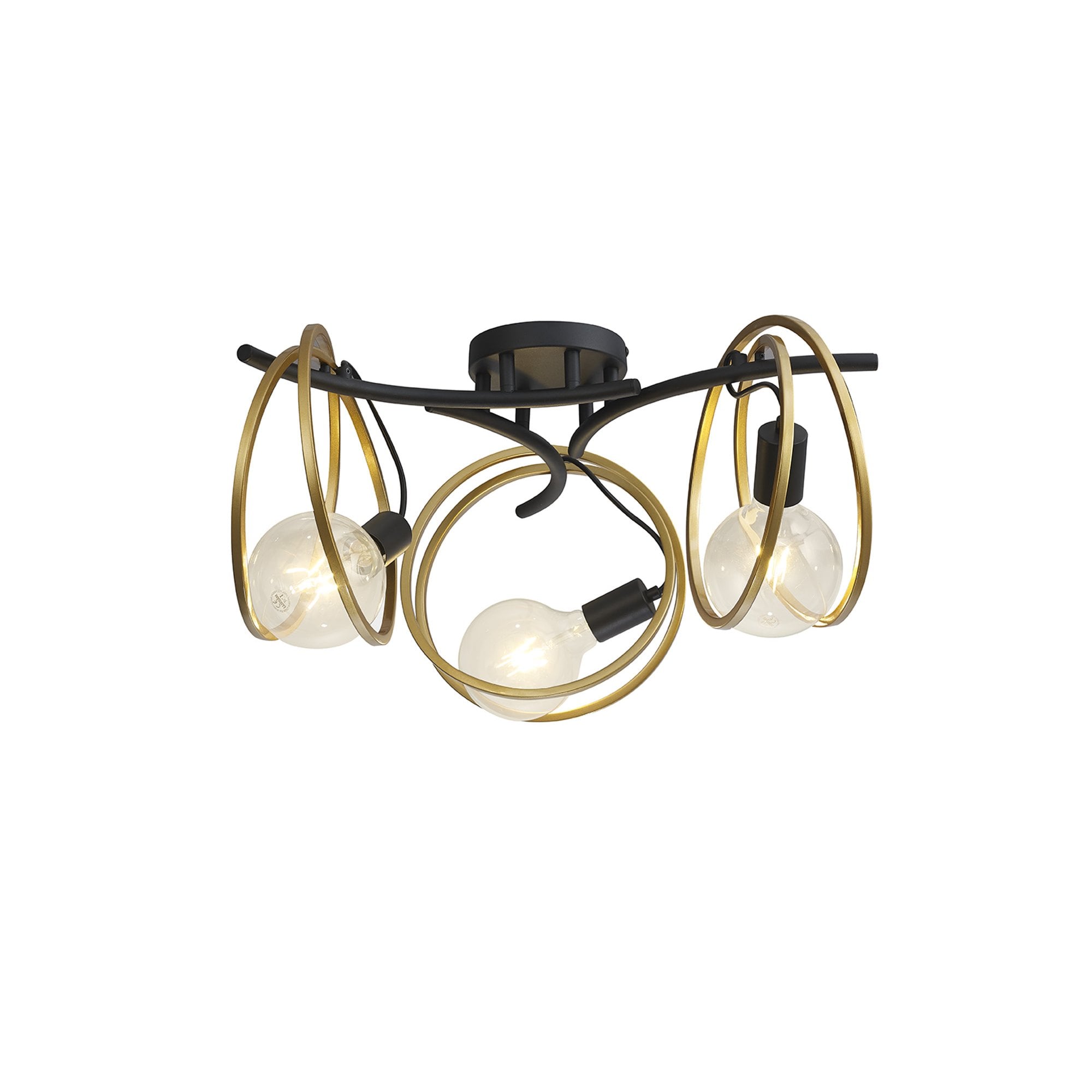 Fabula Bury Double Ring 3 Light Flush Light - Matt Black & Painted Gold