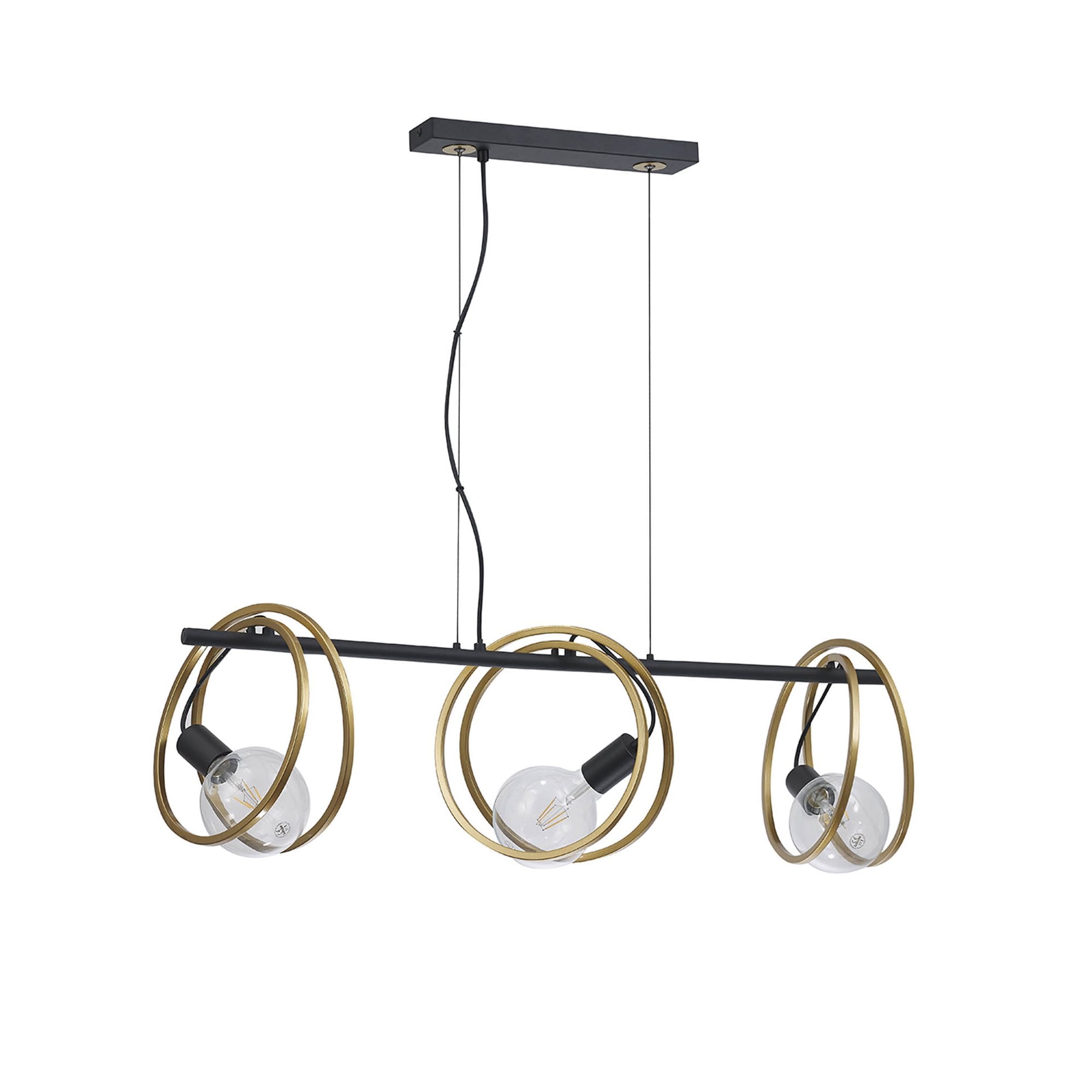 Fabula Bury Double Ring 3 Light Linear Pendant - Matt Black & Painted Gold