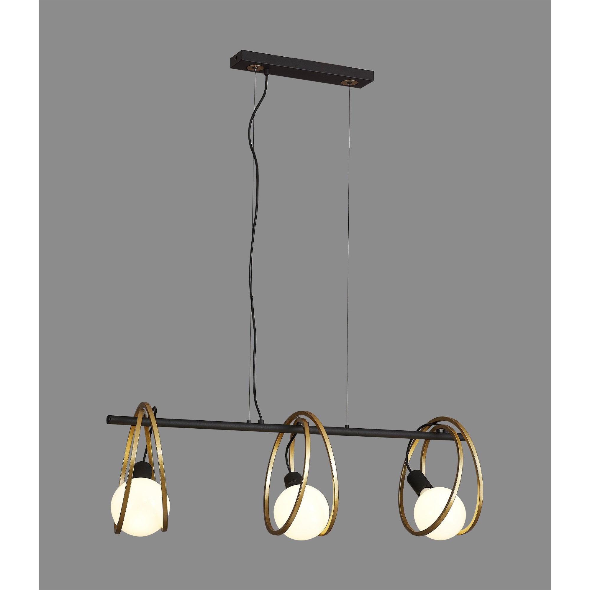 Fabula Bury Double Ring 3 Light Linear Pendant - Matt Black & Painted Gold