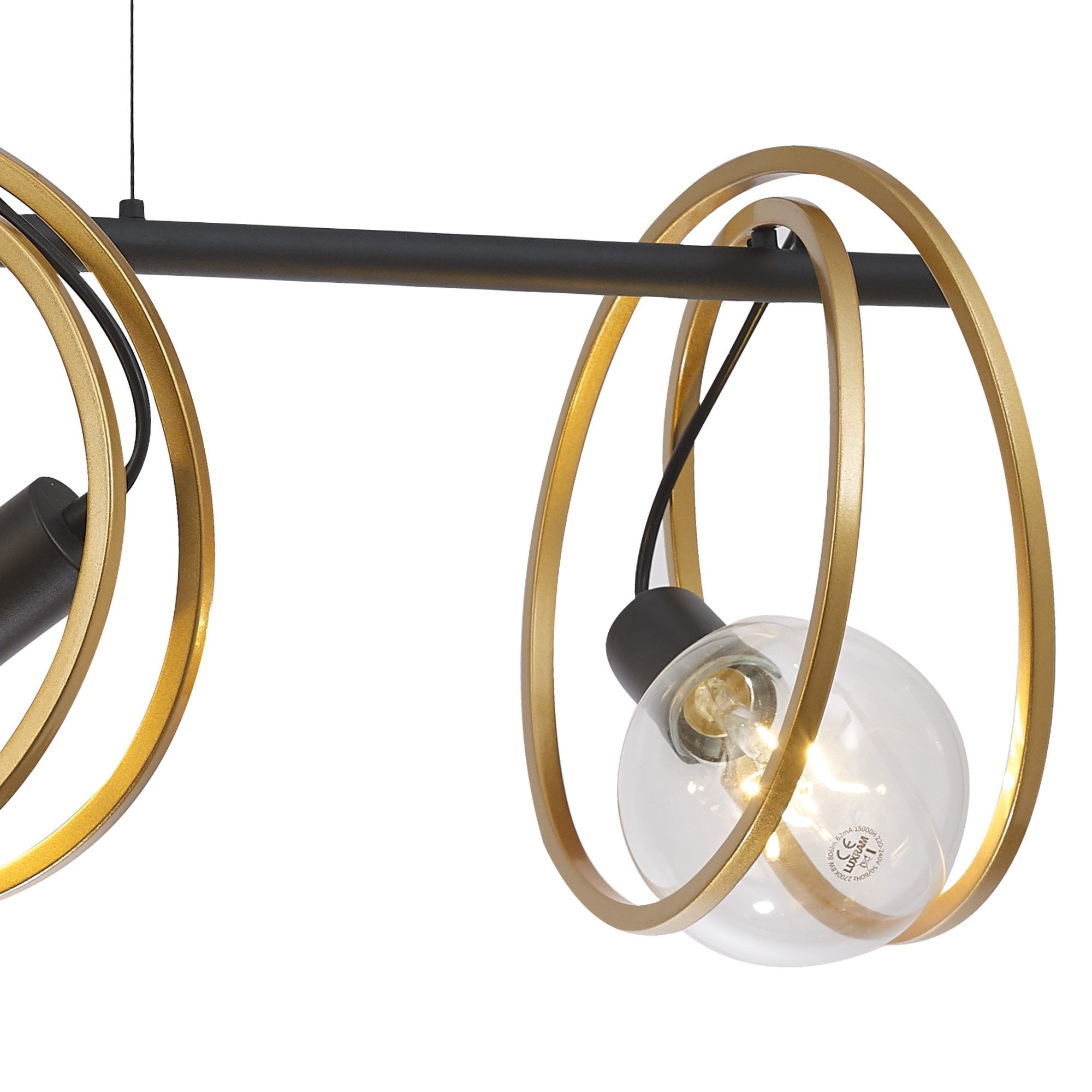 Fabula Bury Double Ring 3 Light Linear Pendant - Matt Black & Painted Gold