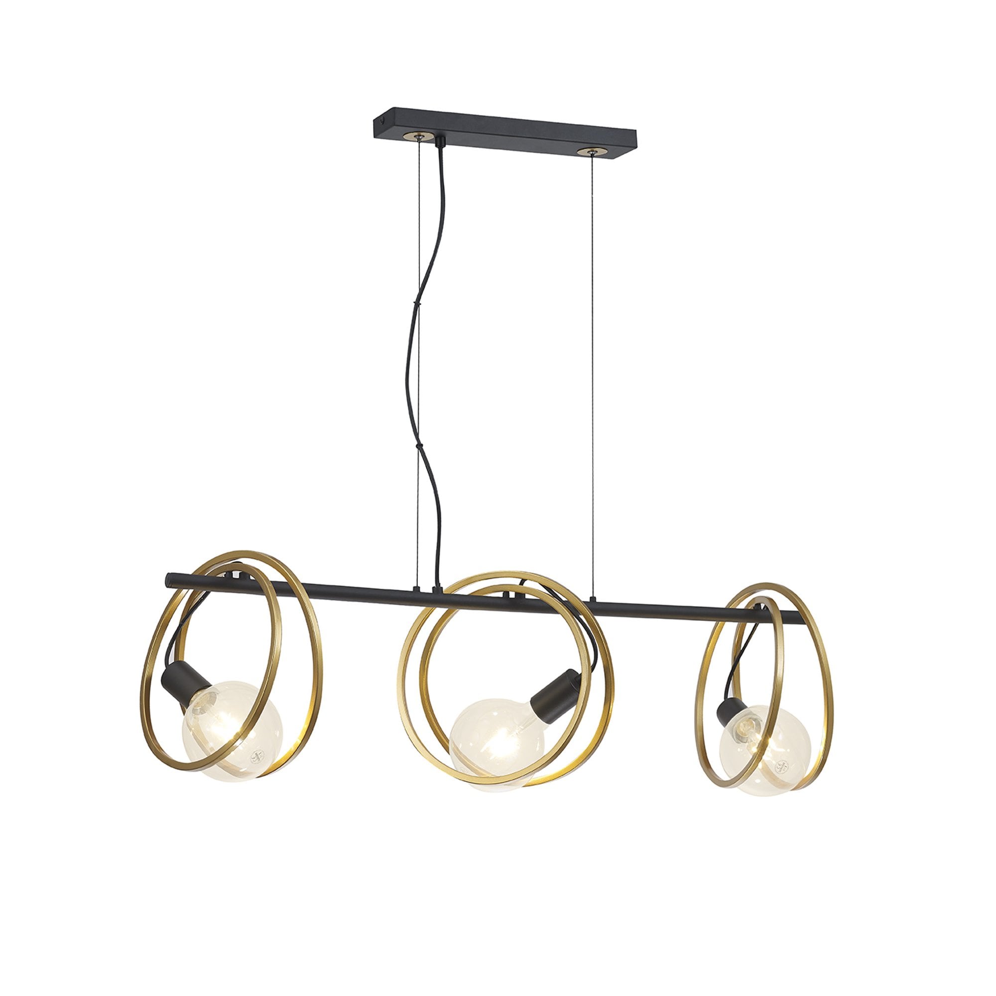 Fabula Bury Double Ring 3 Light Linear Pendant - Matt Black & Painted Gold