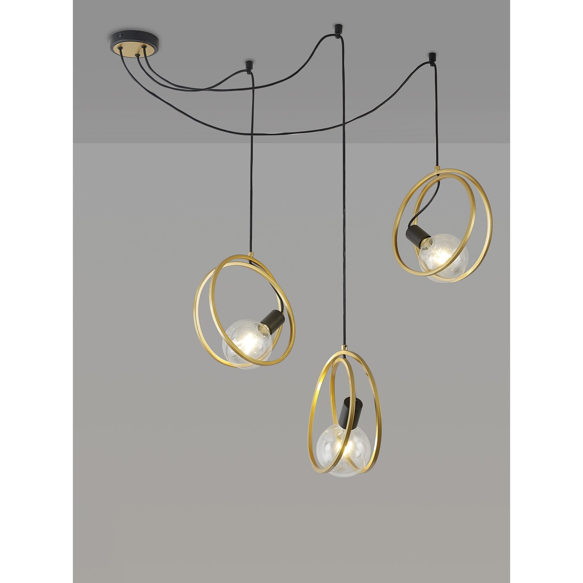 Fabula Bury Double Ring 3 Light Multi Pendant - Matt Black & Painted Gold