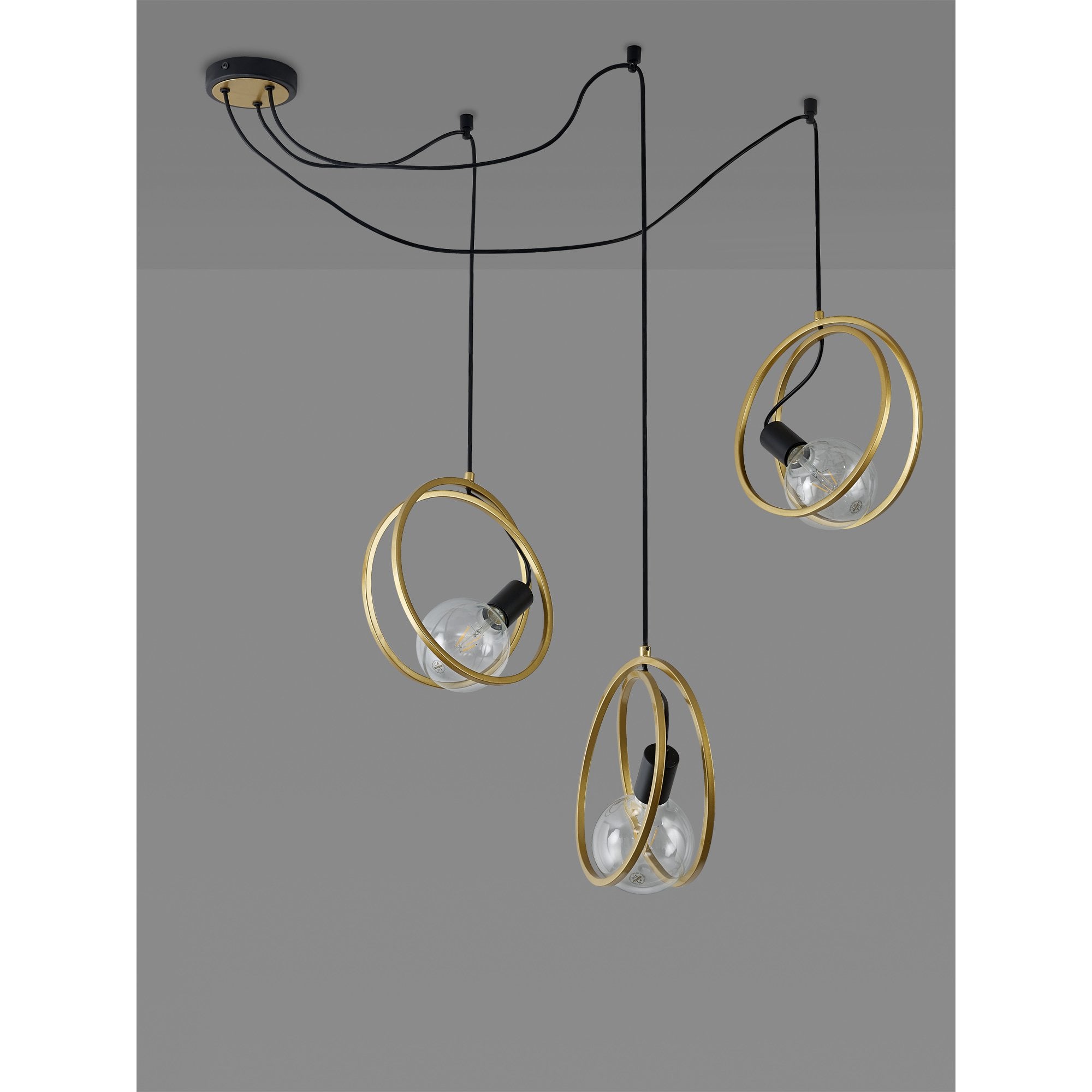 Fabula Bury Double Ring 3 Light Multi Pendant - Matt Black & Painted Gold