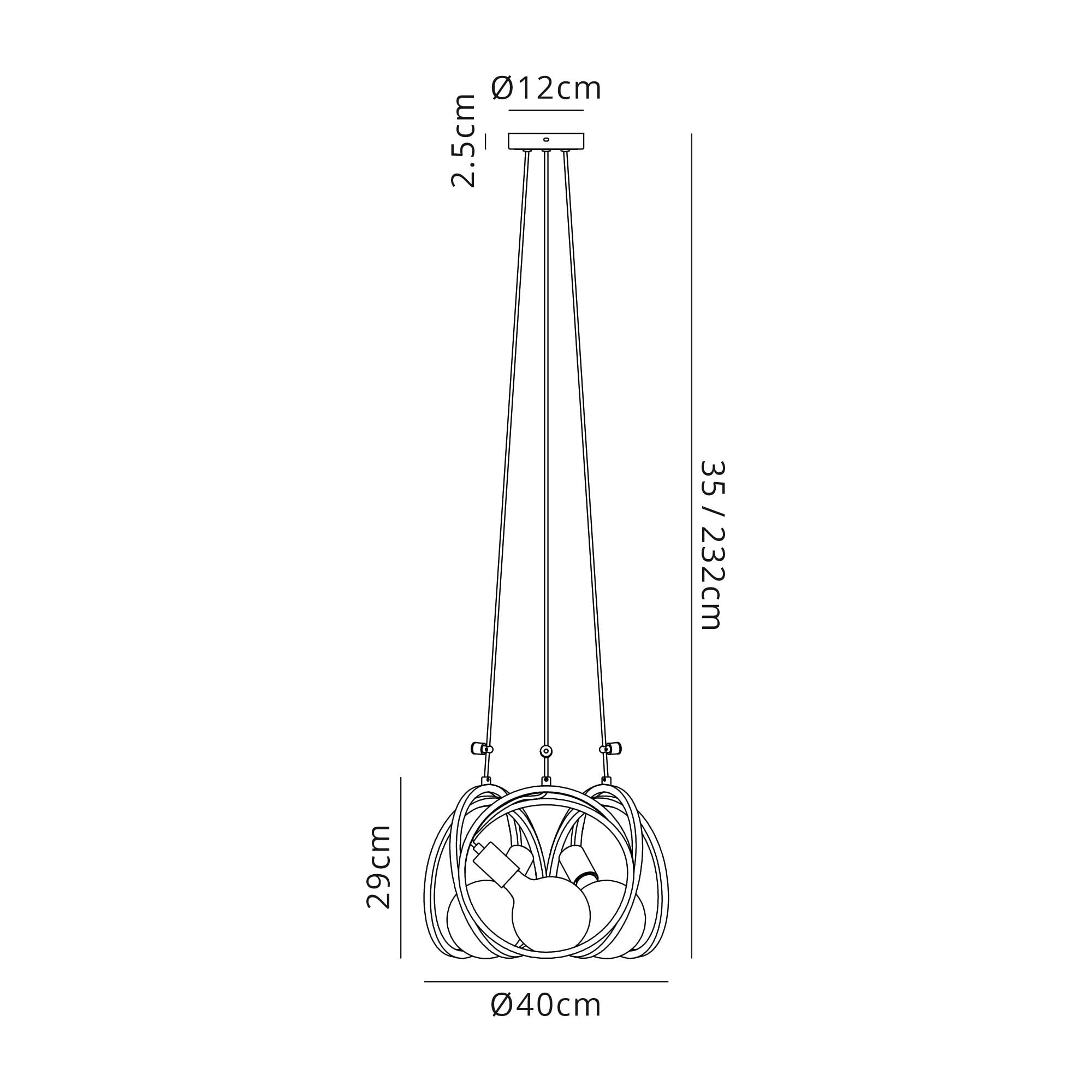 Fabula Bury Double Ring 3 Light Multi Pendant - Matt Black & Painted Gold