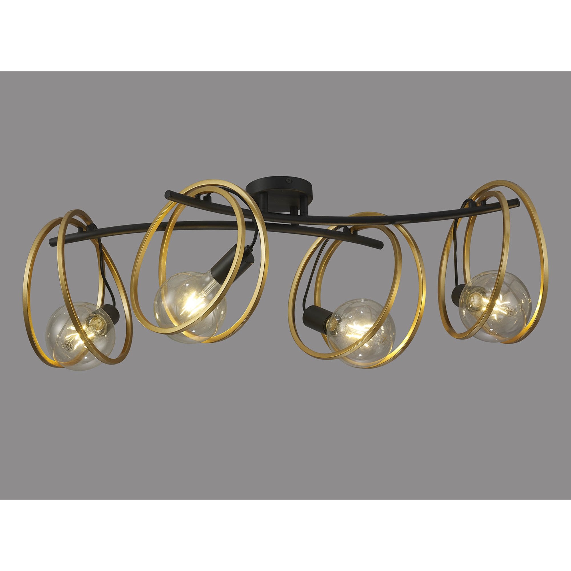 Fabula Bury Double Ring 4 Light Flush Light - Matt Black & Painted Gold