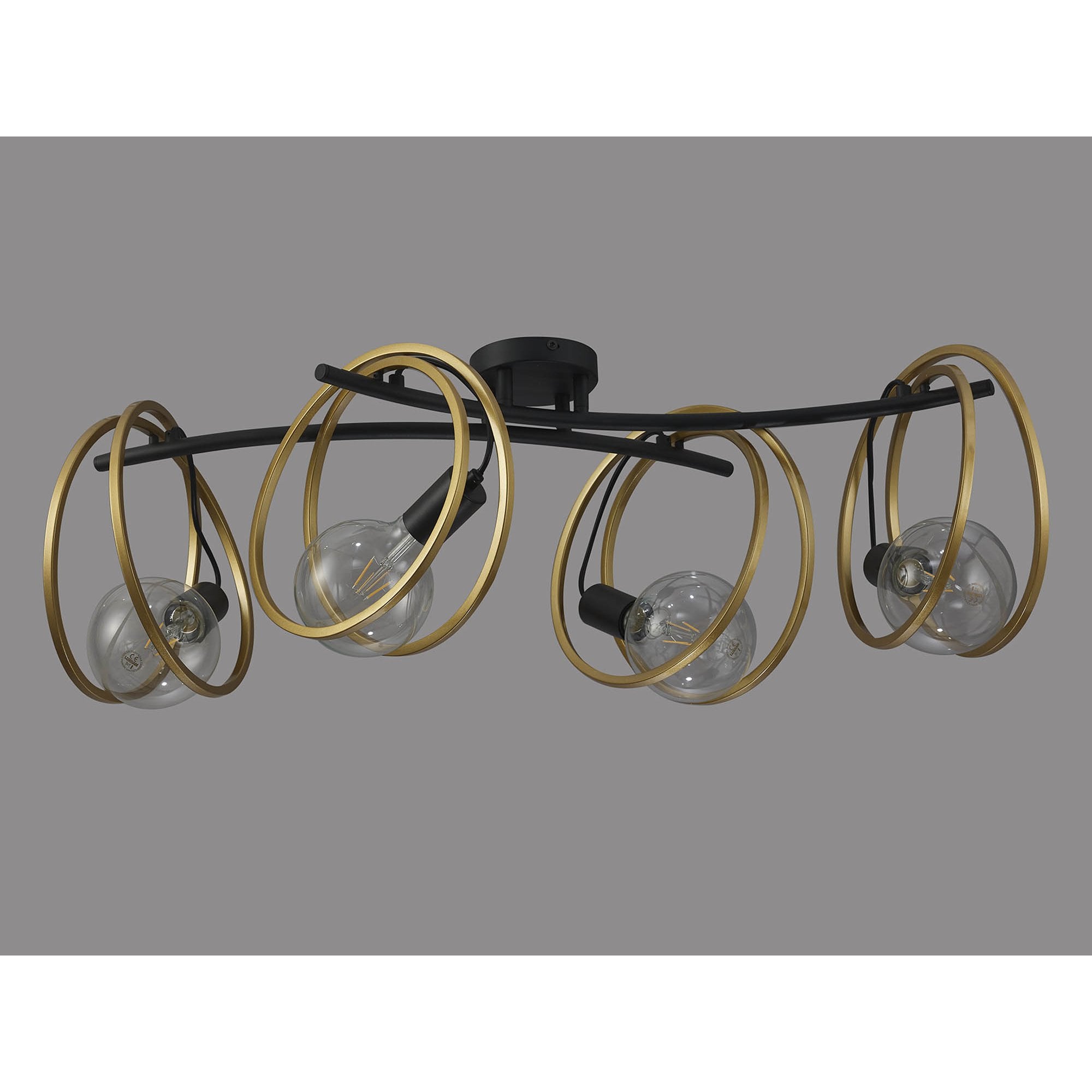 Fabula Bury Double Ring 4 Light Flush Light - Matt Black & Painted Gold