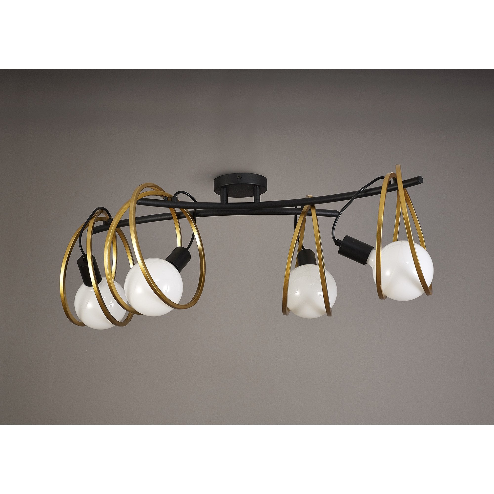 Fabula Bury Double Ring 4 Light Flush Light - Matt Black & Painted Gold